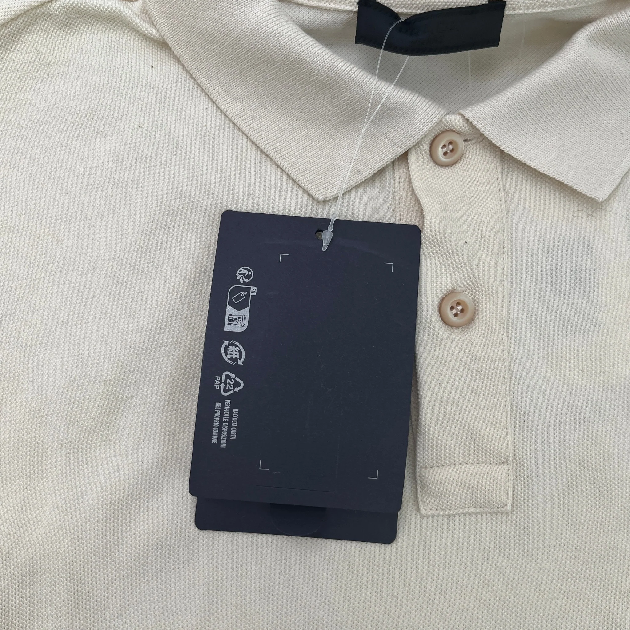 Men's Triangle Logo Piqué Polo Shirt Beige Size L - Image 7