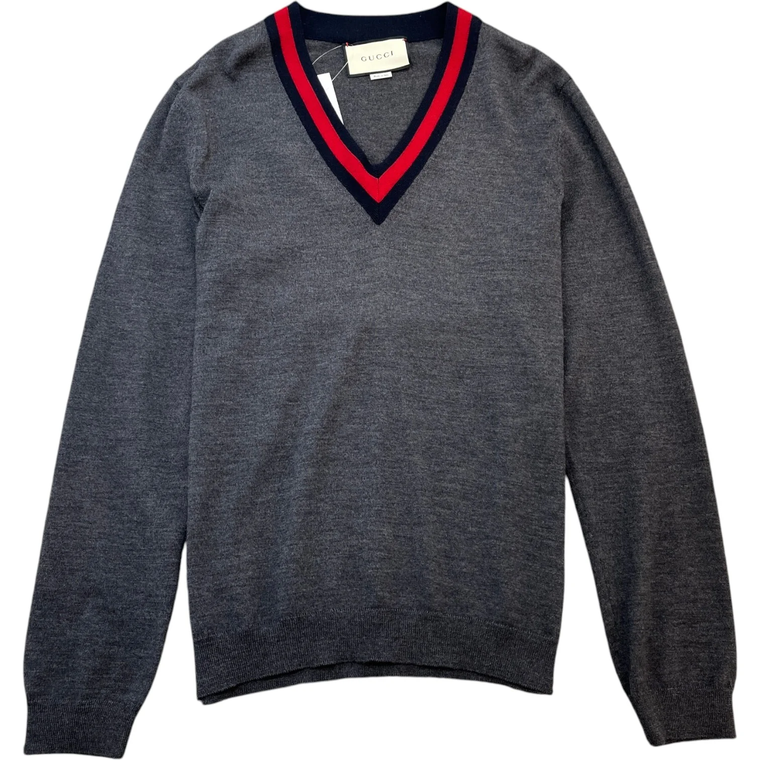 Men's V Neck Web Jumper Grey Size M