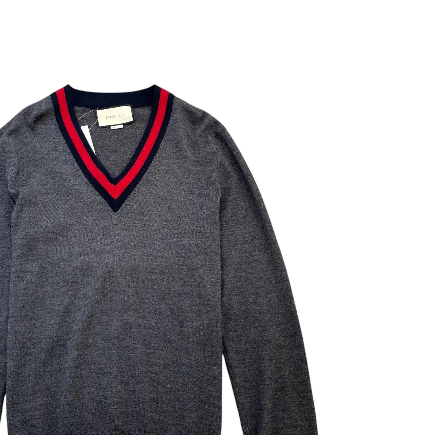 Men's V Neck Web Jumper Grey Size M - Image 4