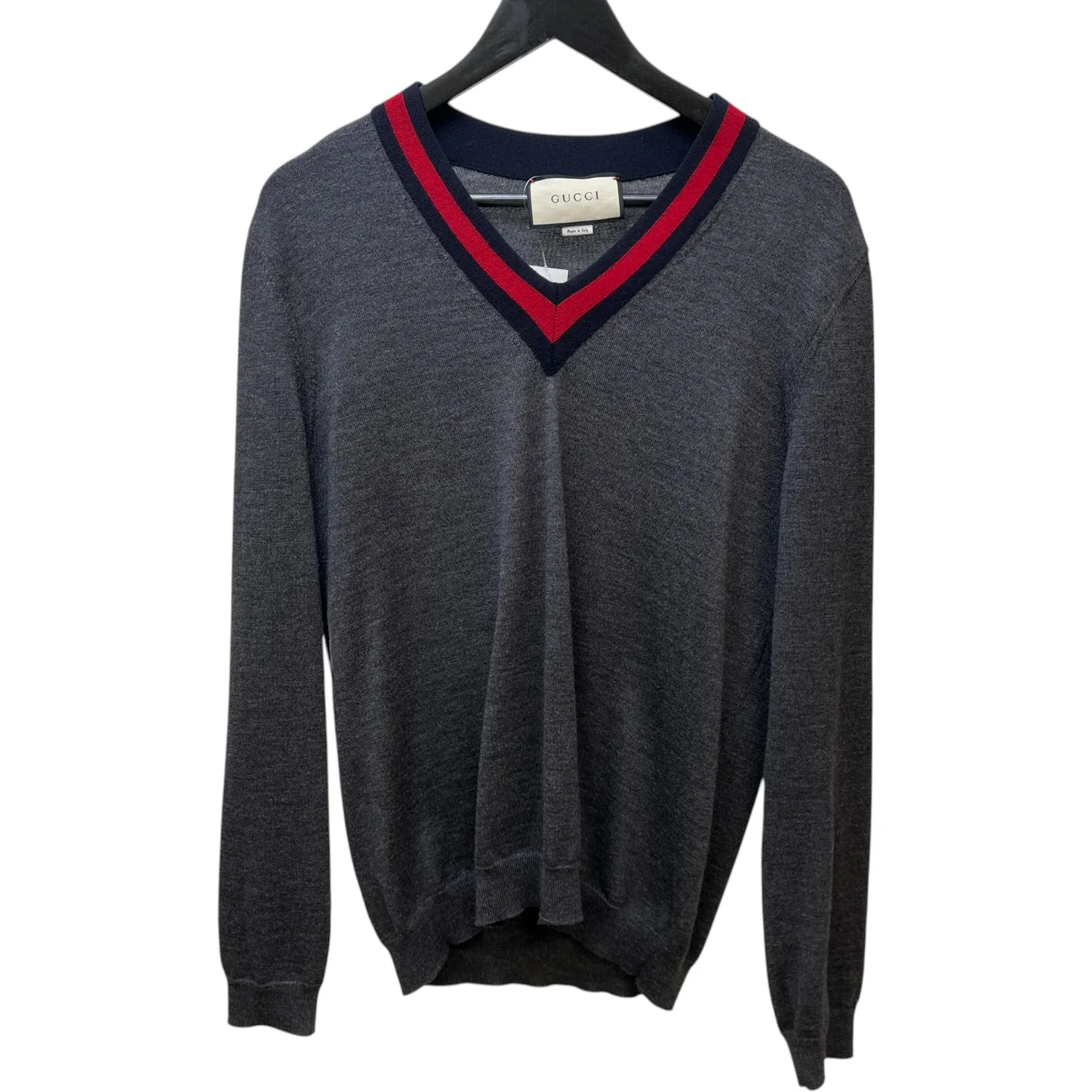 Men's V Neck Web Jumper Grey Size M - Image 8