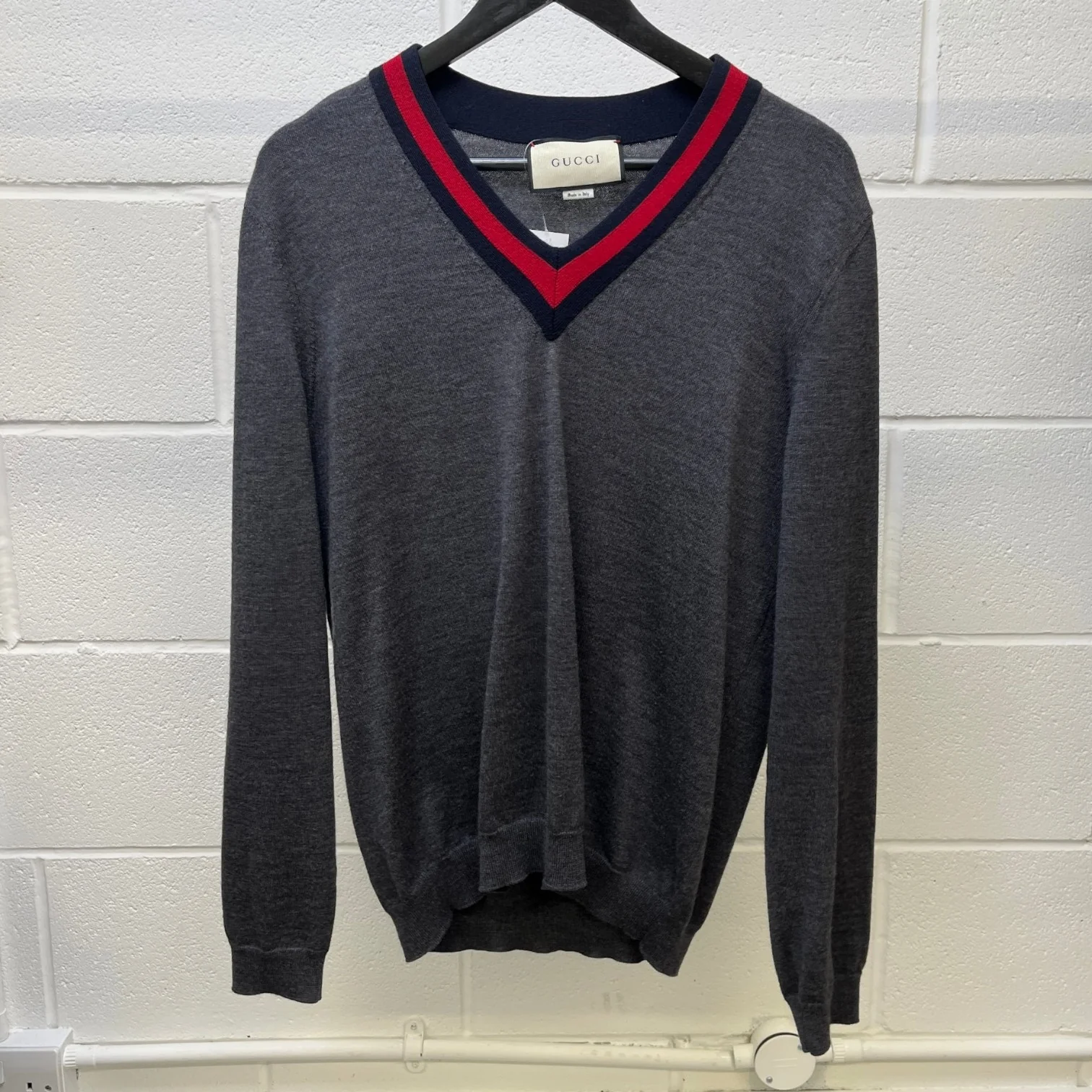 Men's V Neck Web Jumper Grey Size M - Image 9