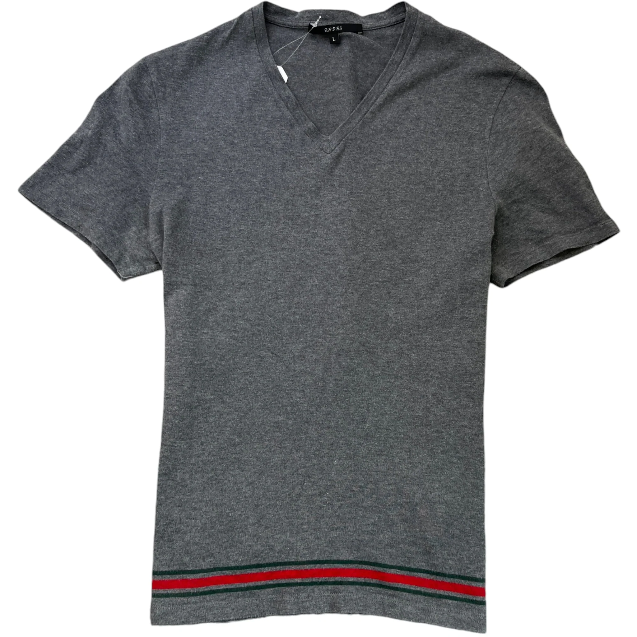 Men's V Neck Web T-Shirt Grey Size L