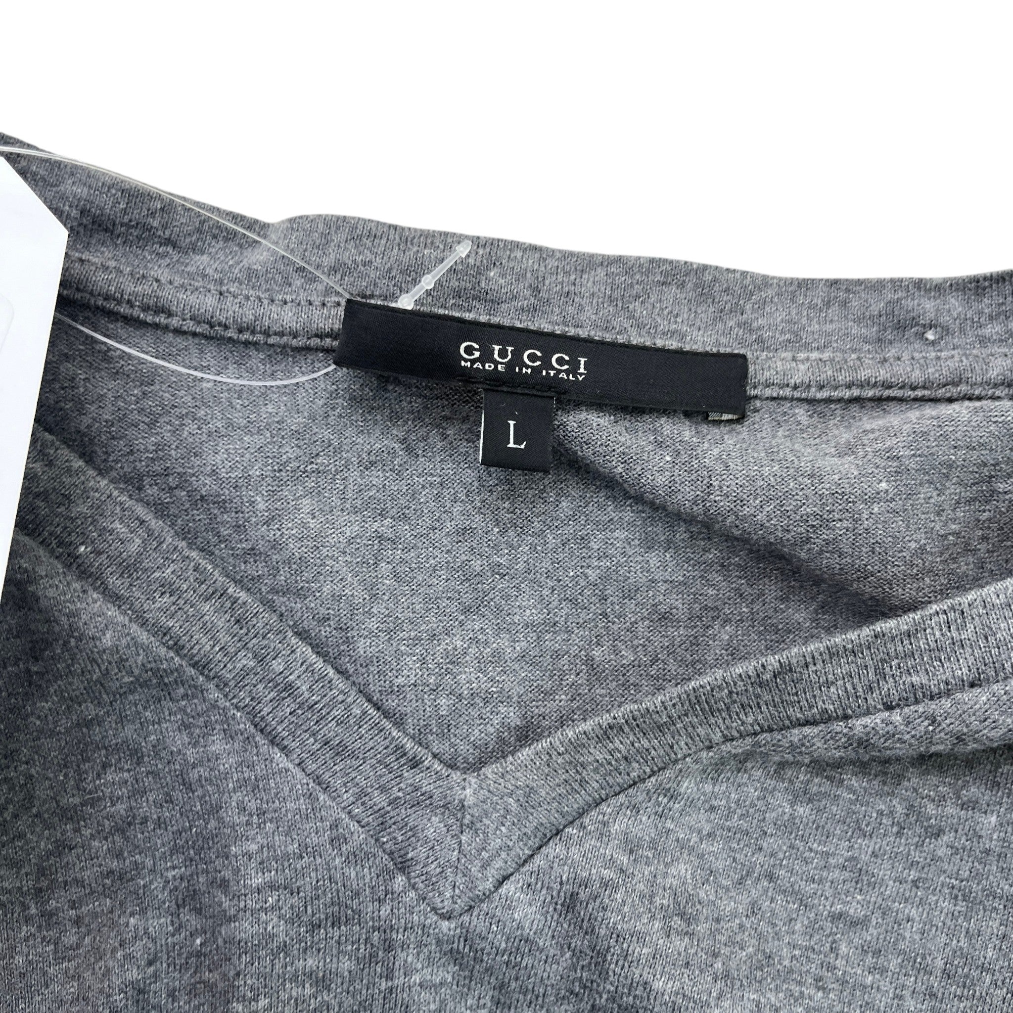 Men's V Neck Web T-Shirt Grey Size L - Image 6
