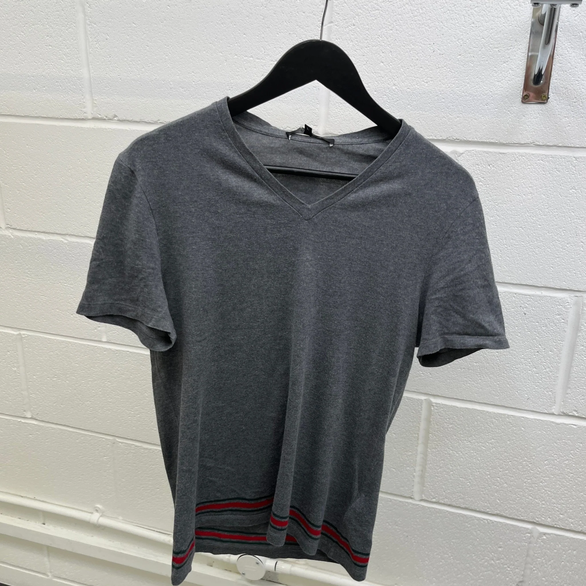 Men's V Neck Web T-Shirt Grey Size L - Image 8
