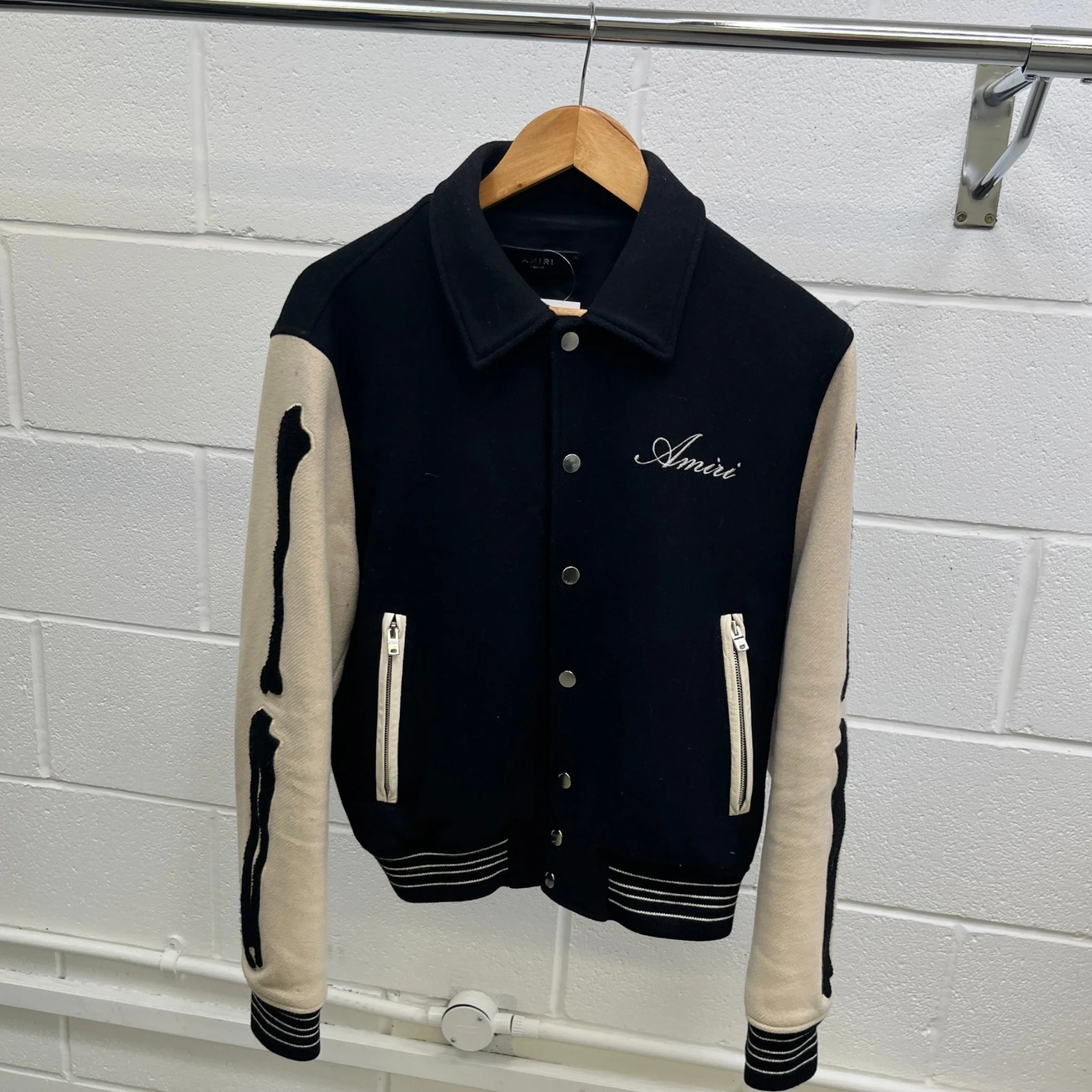 Men's Varsity Bones Jacket Black Size M - Image 8