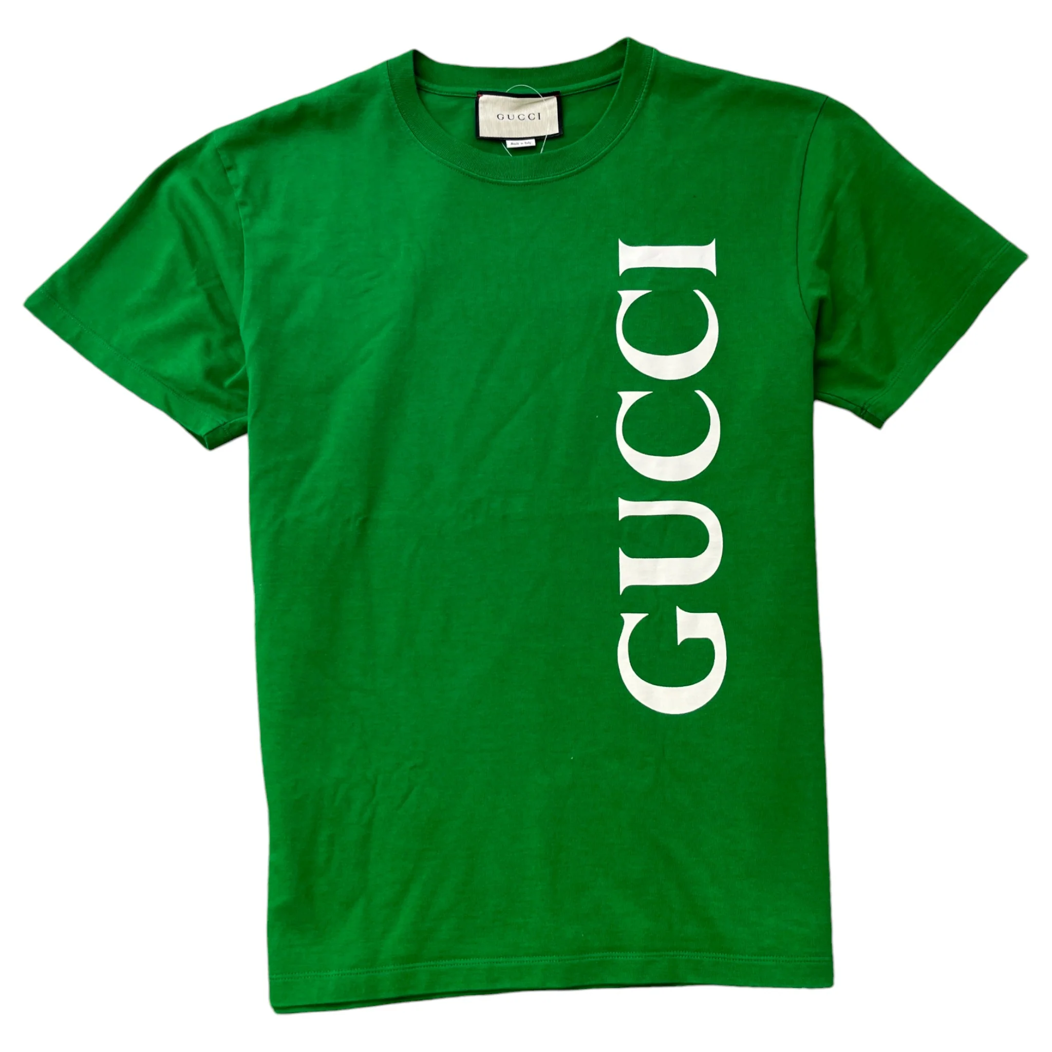 Men's Vertical Logo Print T-Shirt Green Size XS