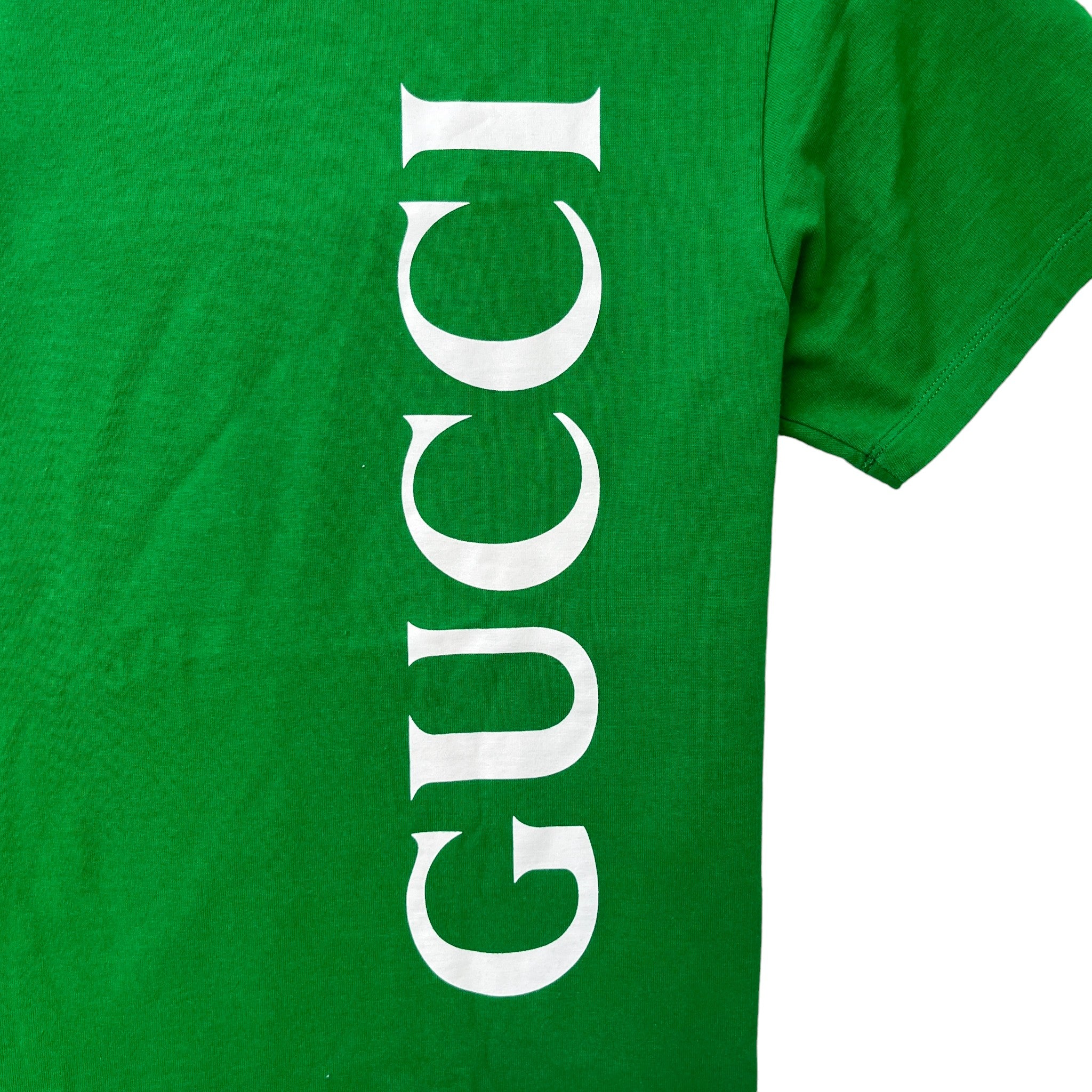 Men's Vertical Logo Print T-Shirt Green Size XS - Image 5