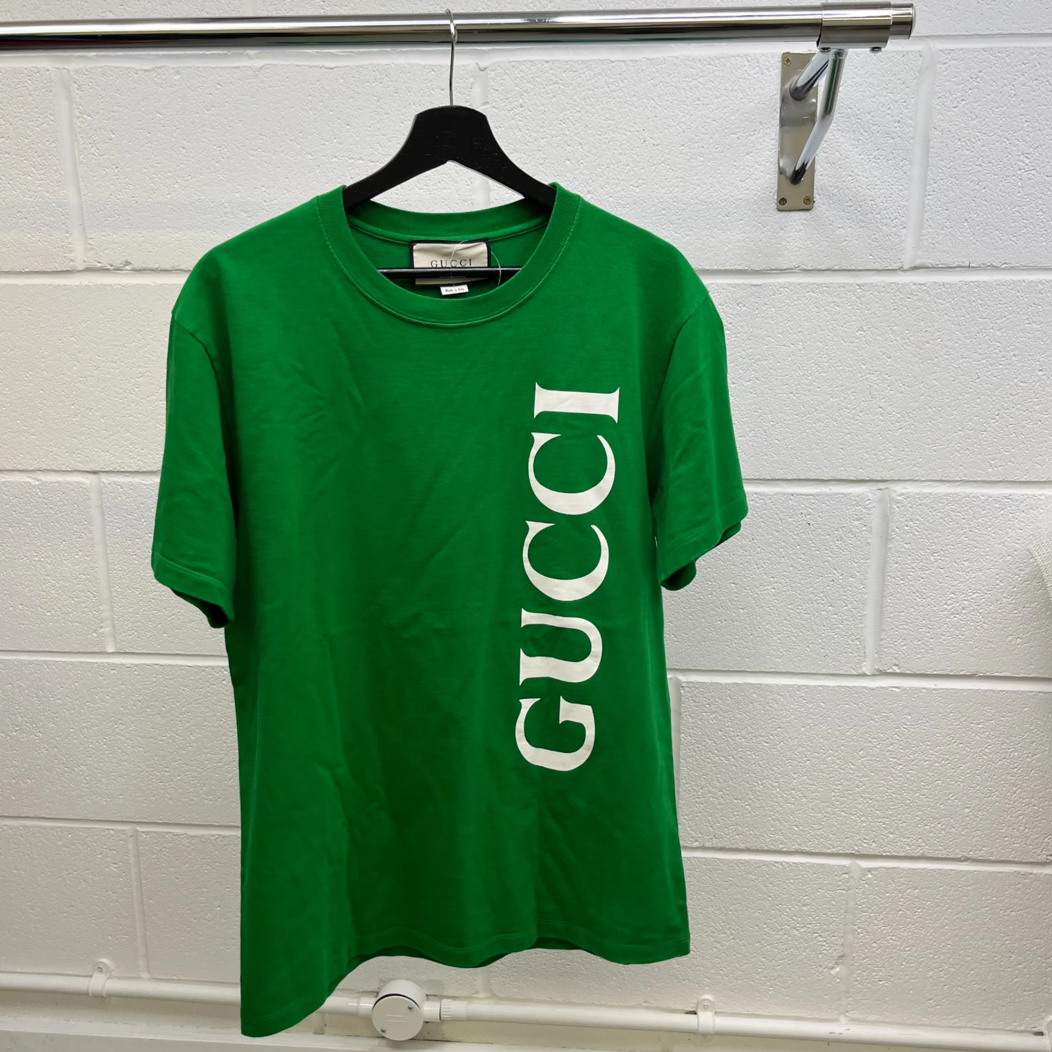 Men's Vertical Logo Print T-Shirt Green Size XS - Image 8