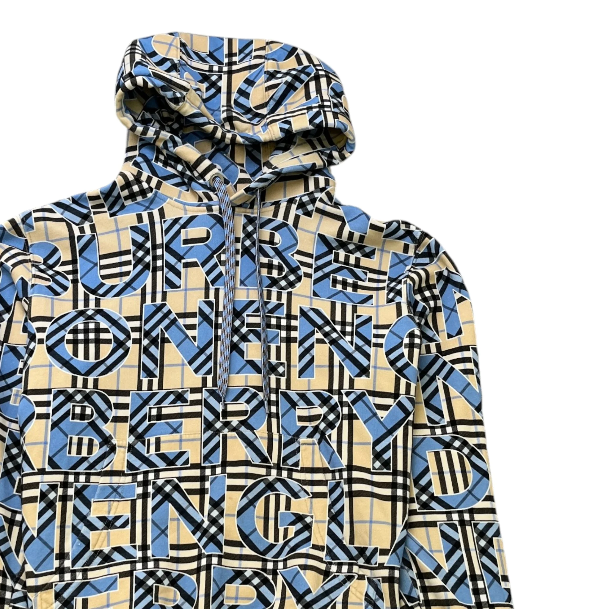Men's Vintage Check Logo Print Hoodie Blue Size M - Image 3