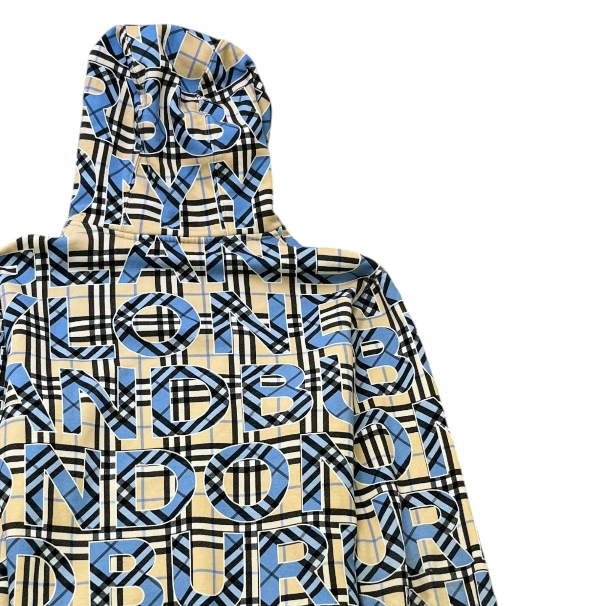 Men's Vintage Check Logo Print Hoodie Blue Size M - Image 4