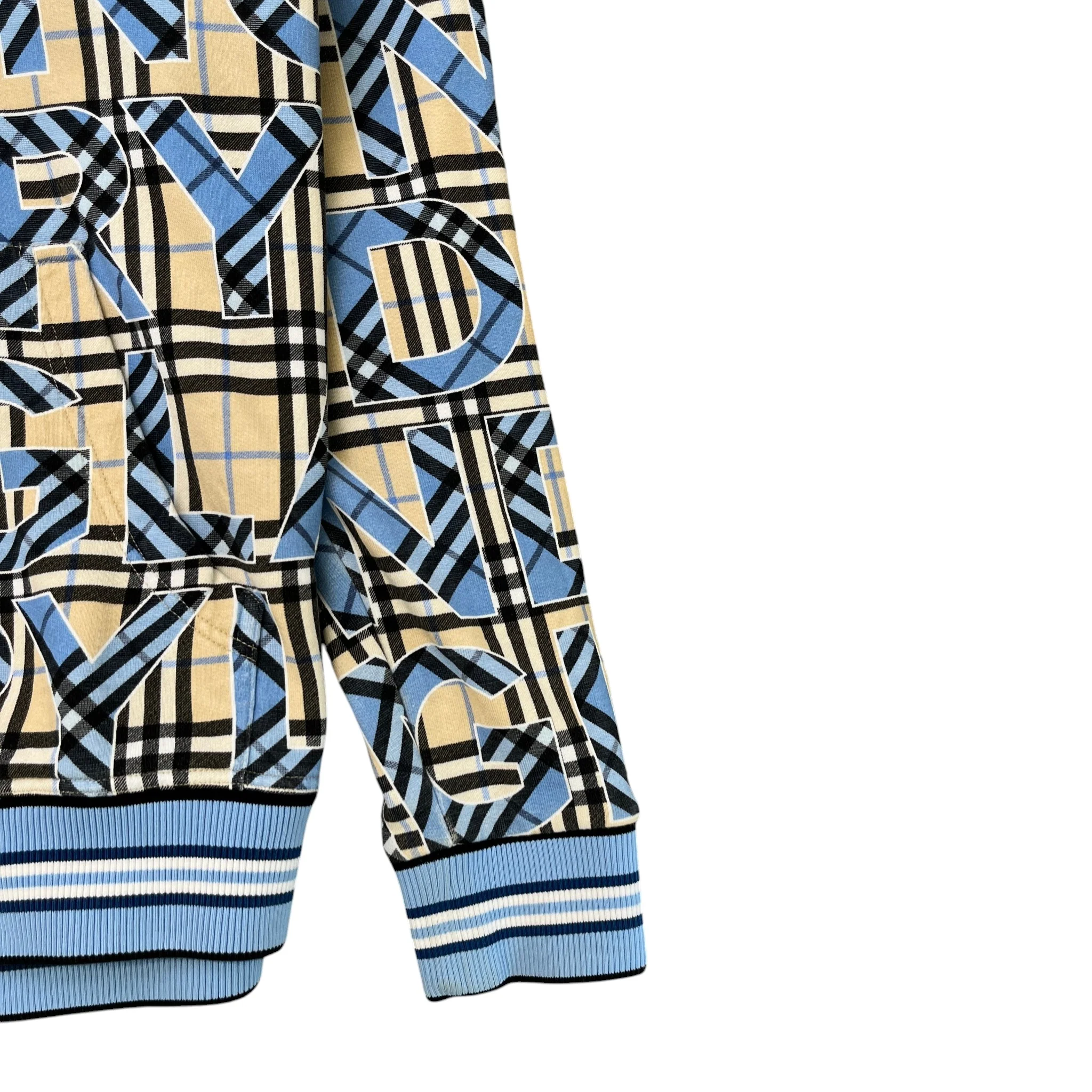 Men's Vintage Check Logo Print Hoodie Blue Size M - Image 5