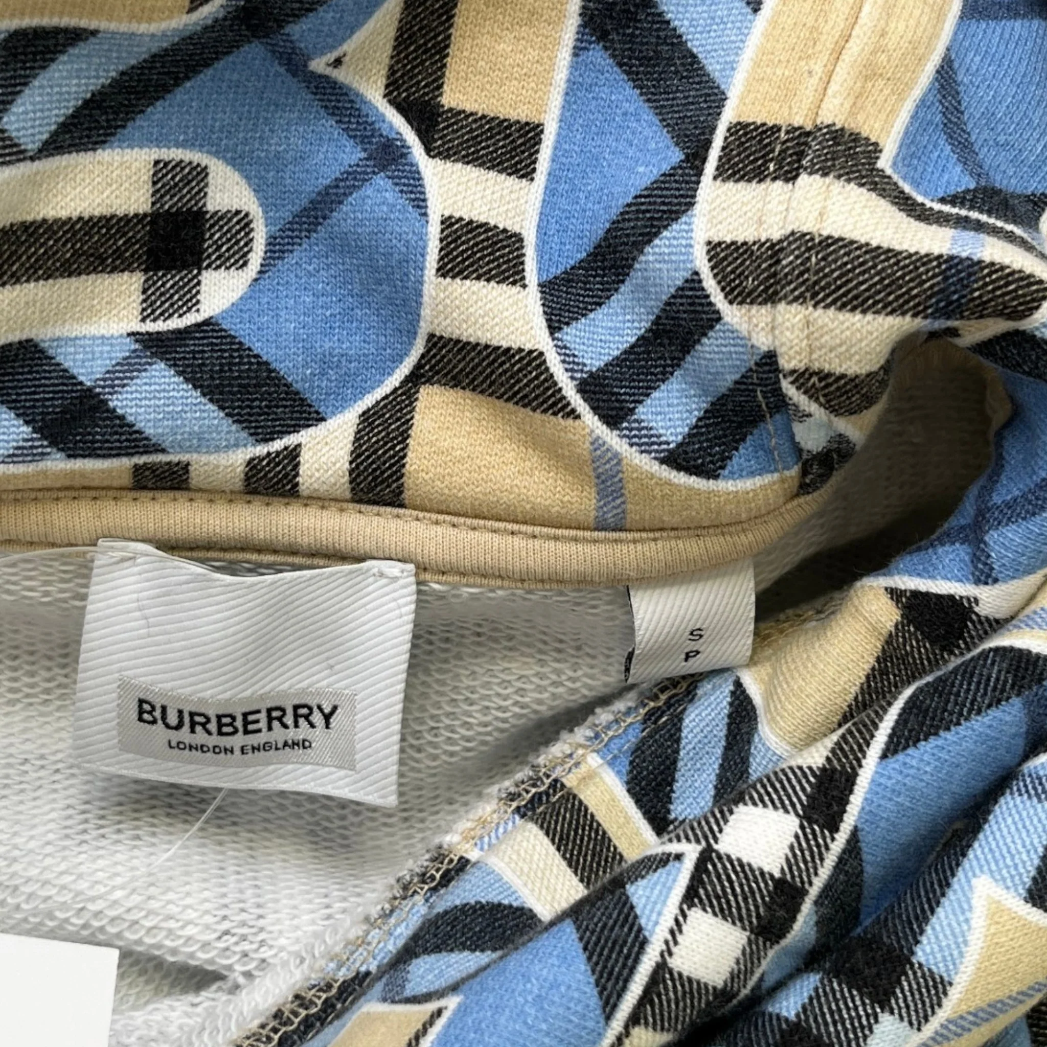 Men's Vintage Check Logo Print Hoodie Blue Size M - Image 7