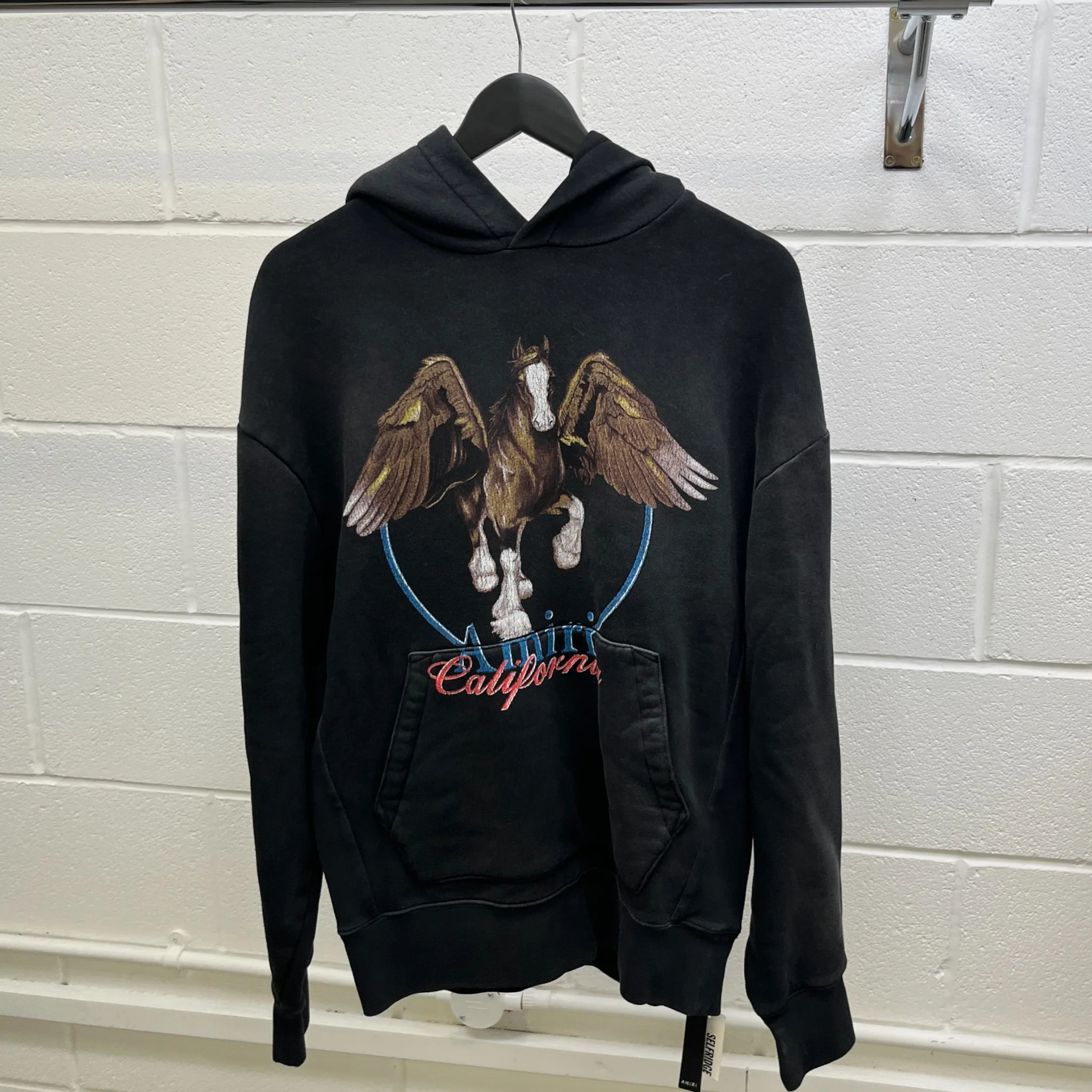Men's Vintage Wash Pegasus Hoodie Black Size S - Image 9