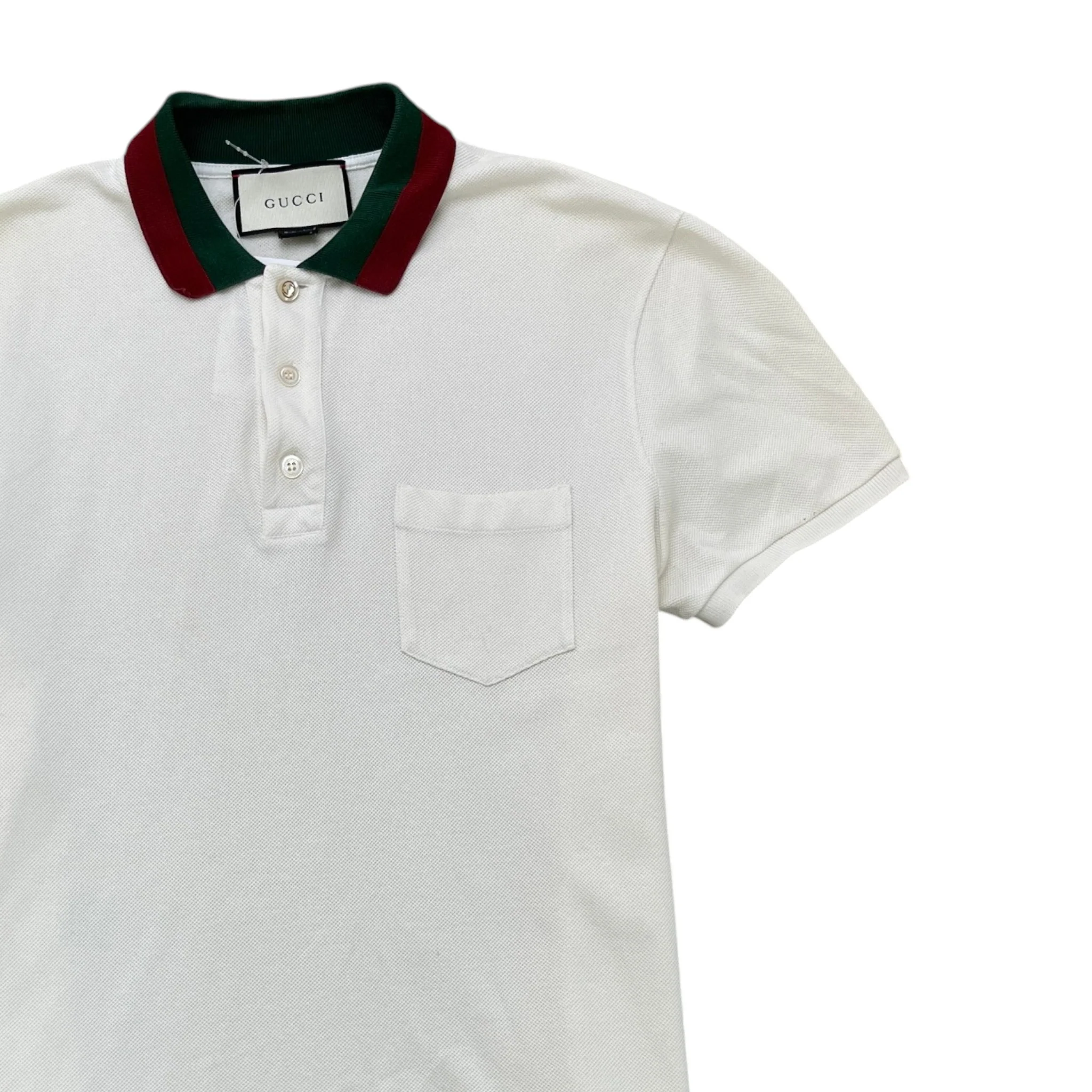 Men's Web Stripe Collar Polo Shirt White Size L - Image 3