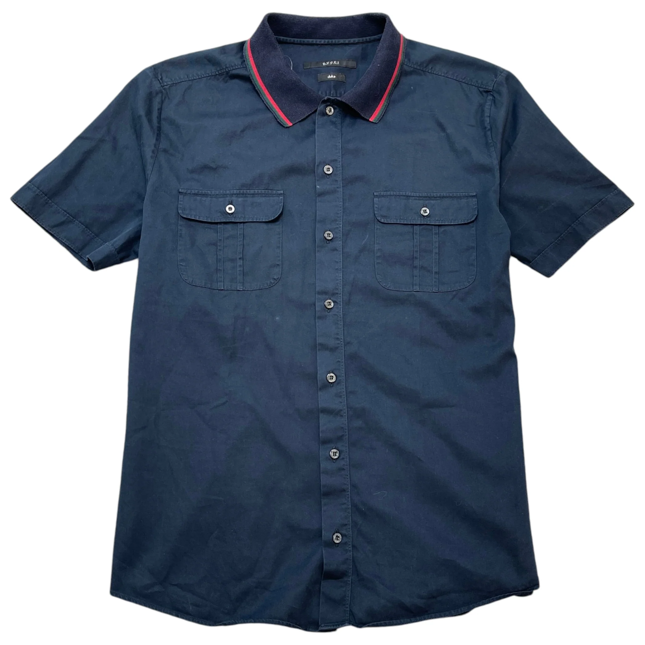 Men's Web Stripe Collar Short Sleeve Shirt Navy Size L