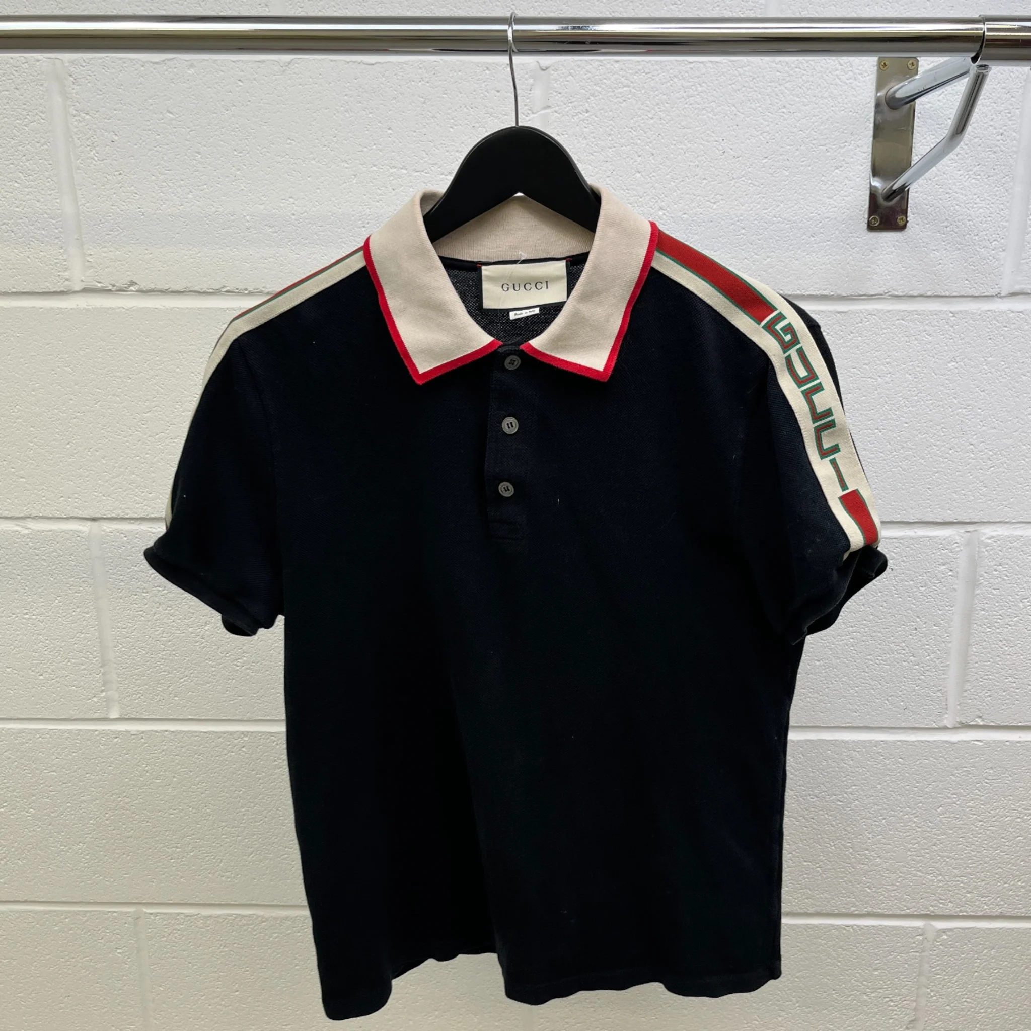 Men's Web Tape Polo Shirt Black Size L - Image 7