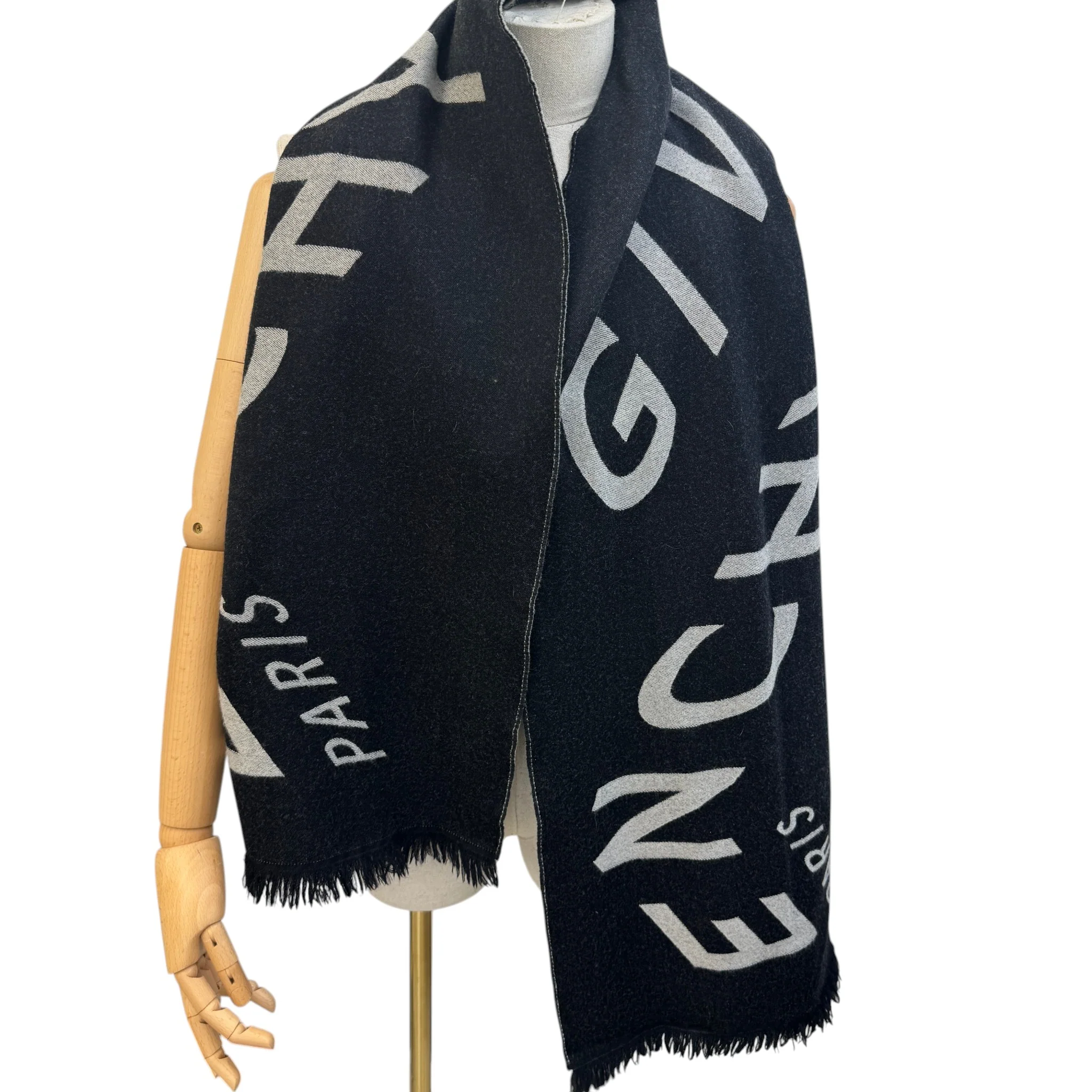 Men's Wool Logo Scarf Black - Image 2