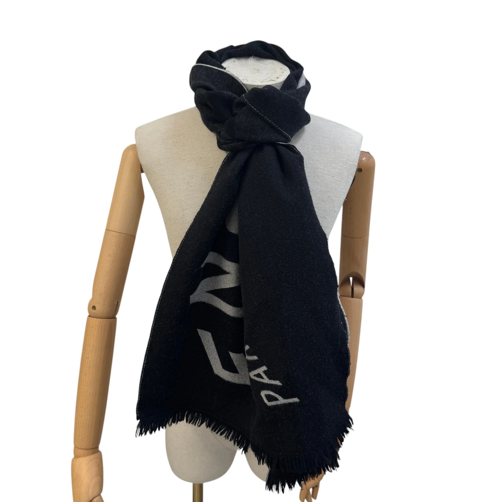 Men's Wool Logo Scarf Black - Image 3