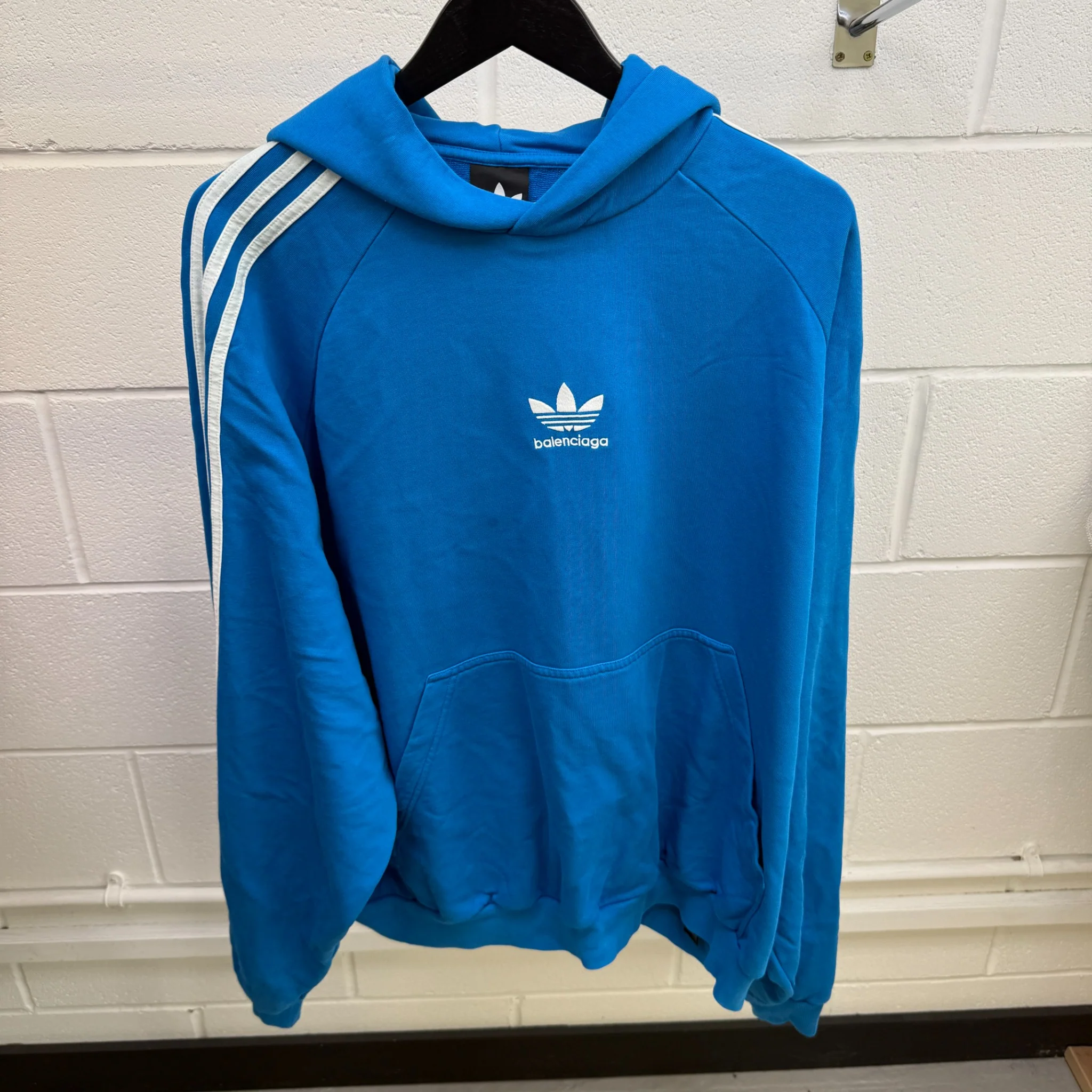 Men's X Adidas Embroidered Logo Hoodie Blue Size S - Image 7