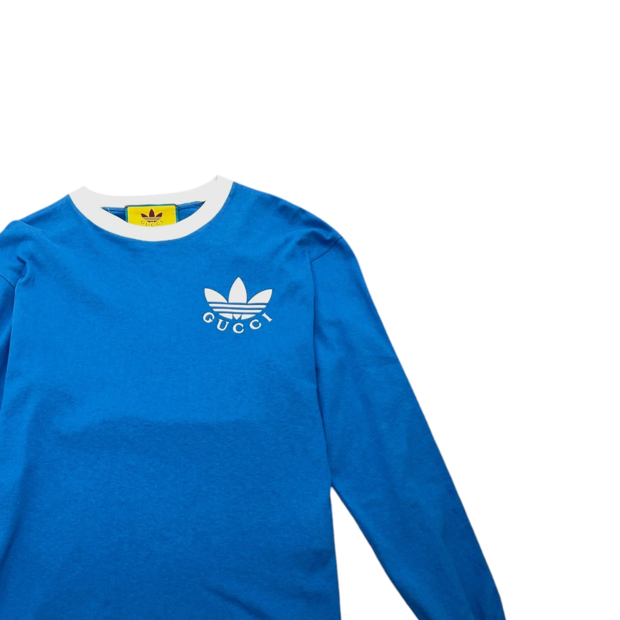 Men's X Adidas Trefoil Print Long Sleeve T-Shirt Blue Size XS - Image 3