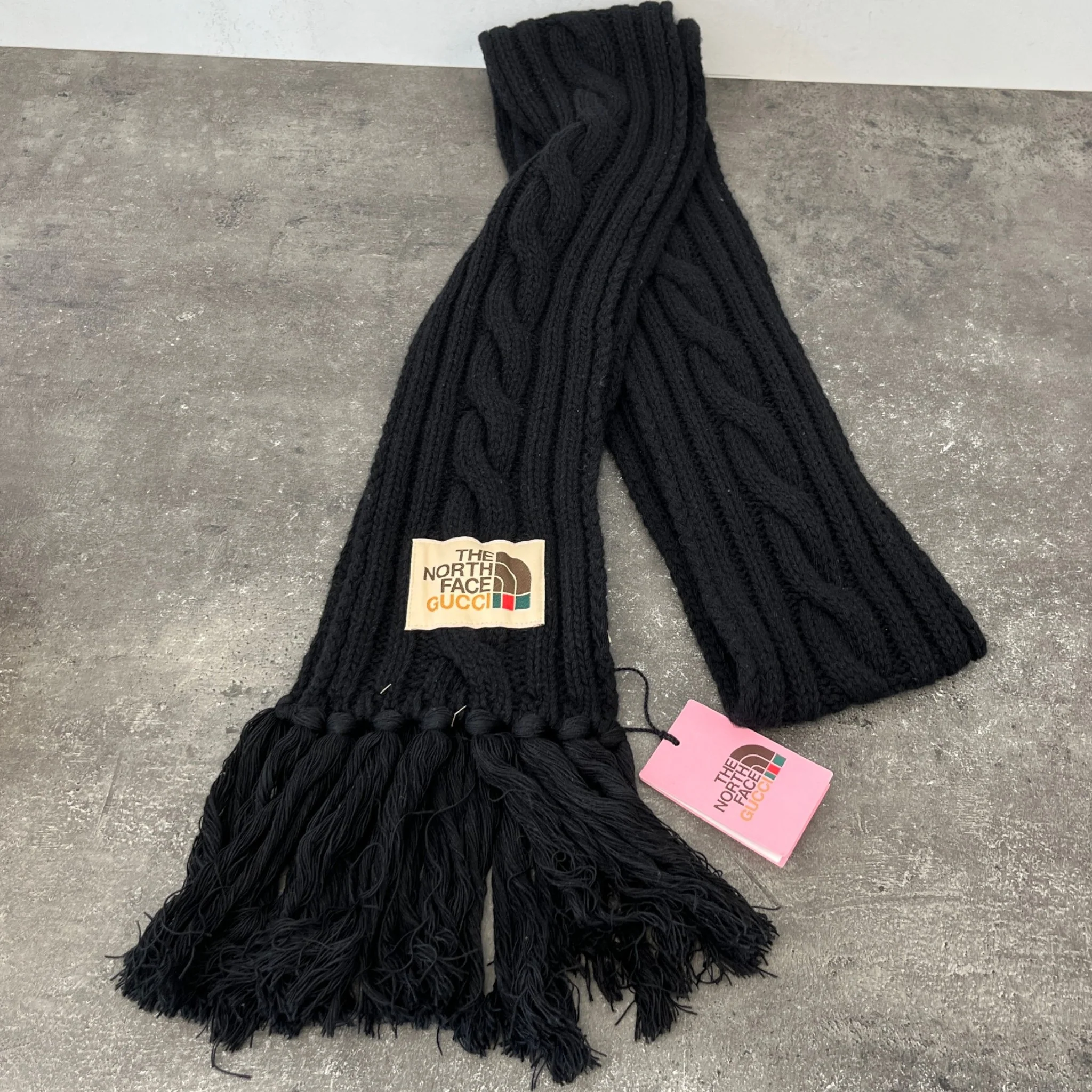 Men's X North Face Cable Knit Scarf Black - Image 8