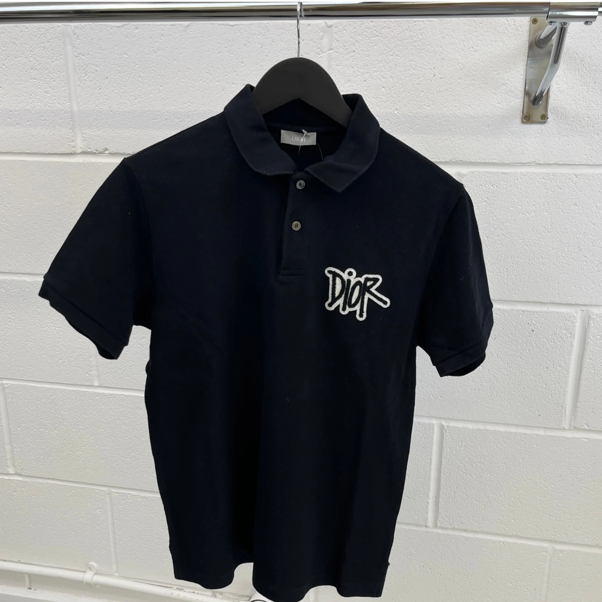 Men's X Shawn Stussy Embroidered Logo Polo Shirt Black Size S - Image 9