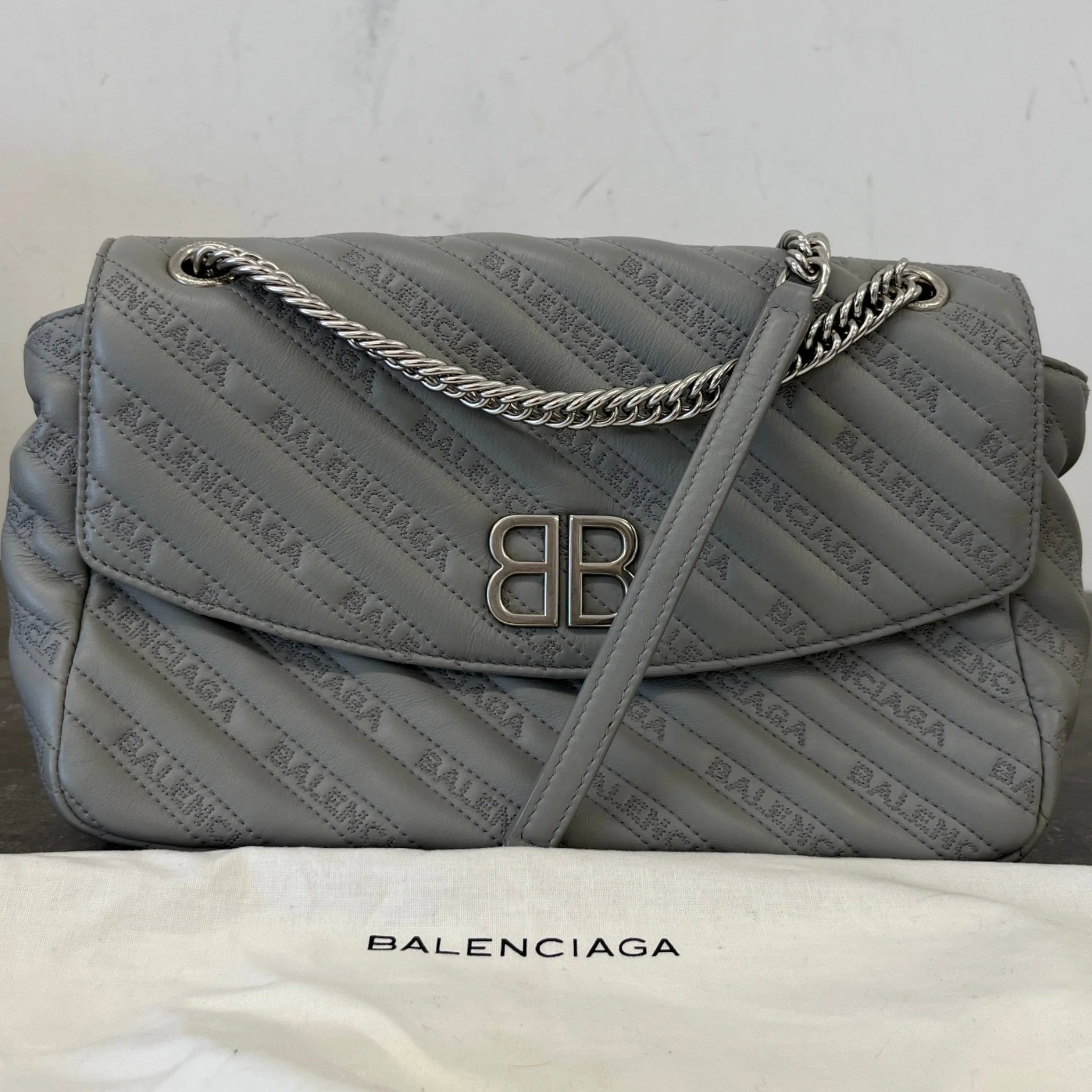 Women's Bb Quilted Embossed Bag Grey - Image 12