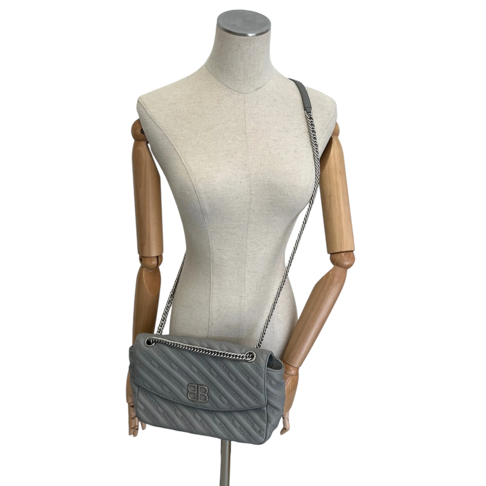 Women's Bb Quilted Embossed Bag Grey - Image 2