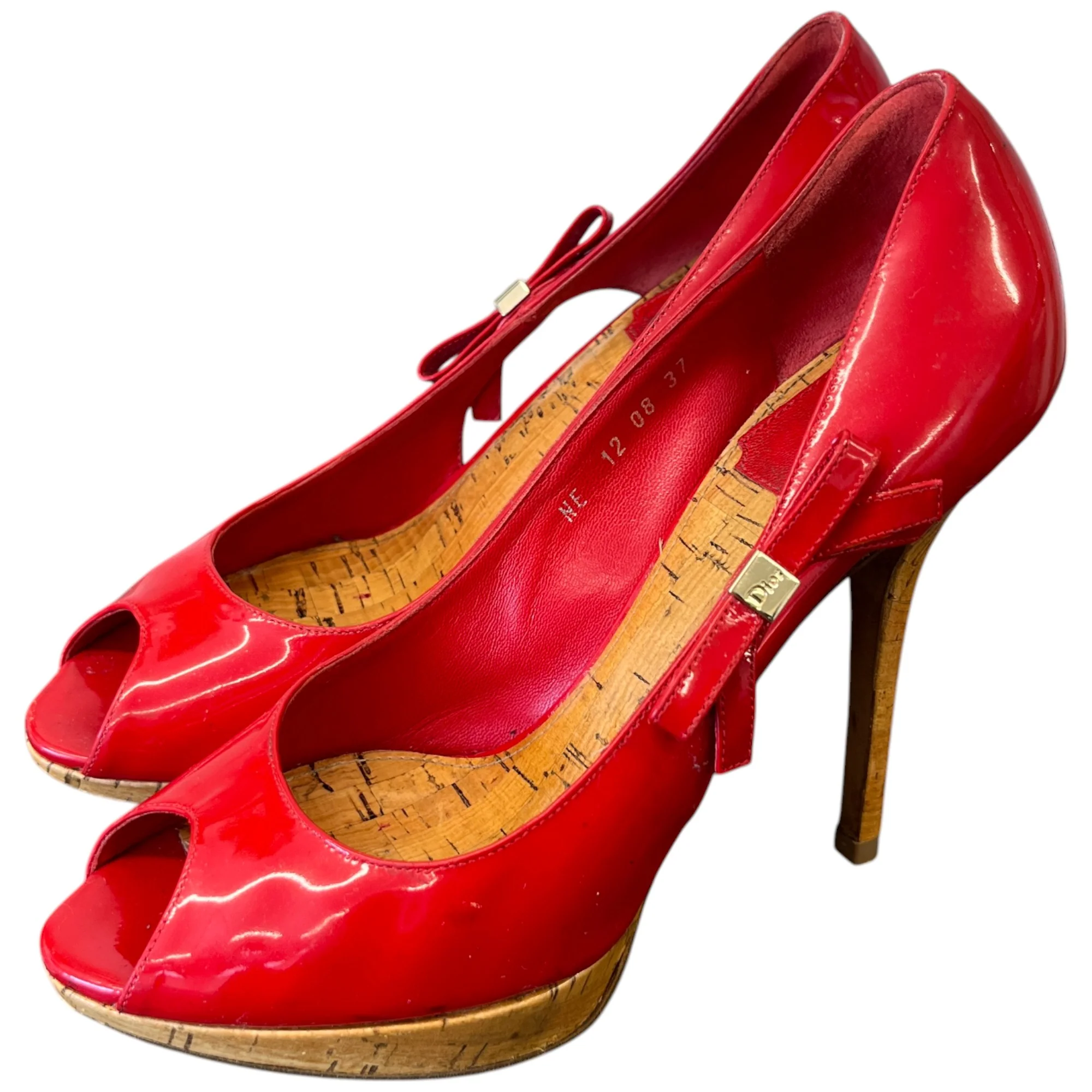 Women's Bow Peep Toe Heels Red Size EU 37 / UK 4 - Image 9