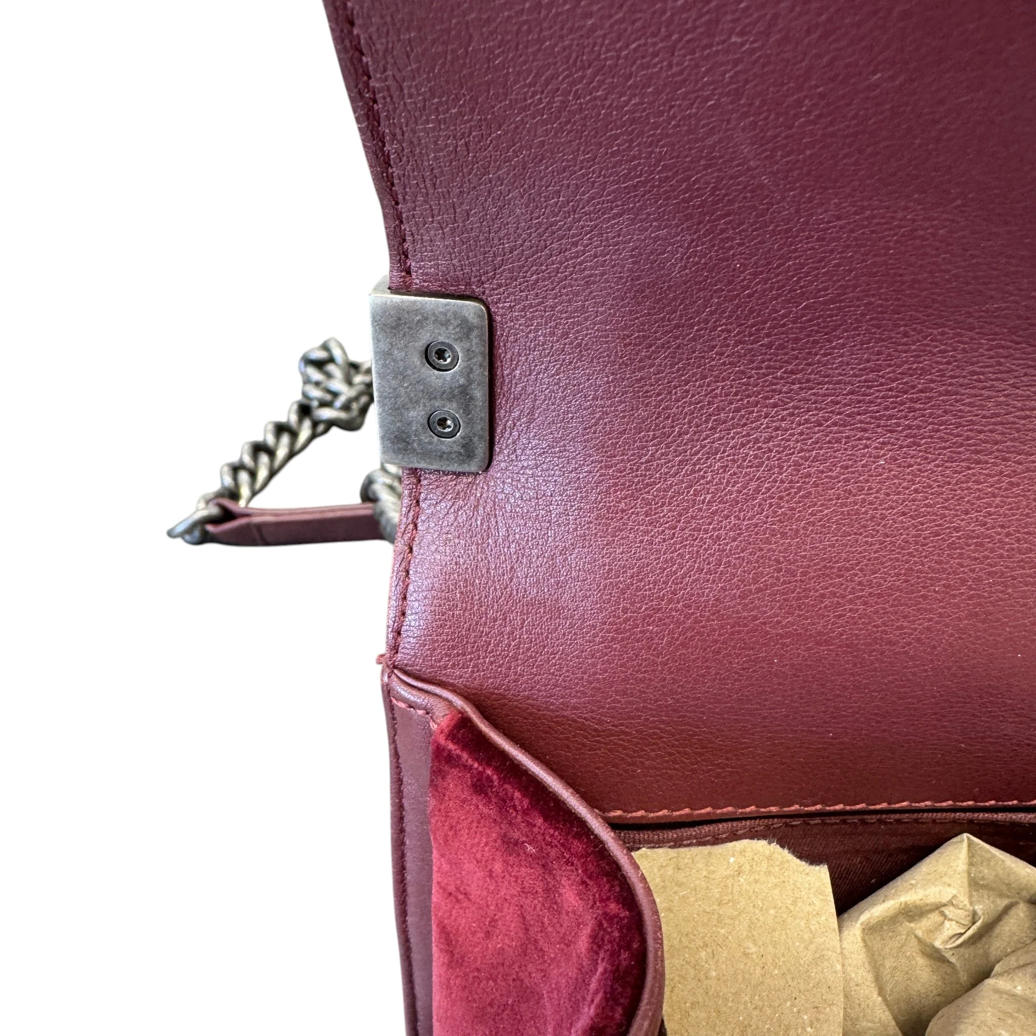 Women's Boy Medium Velvet Bag Burgundy - Image 15