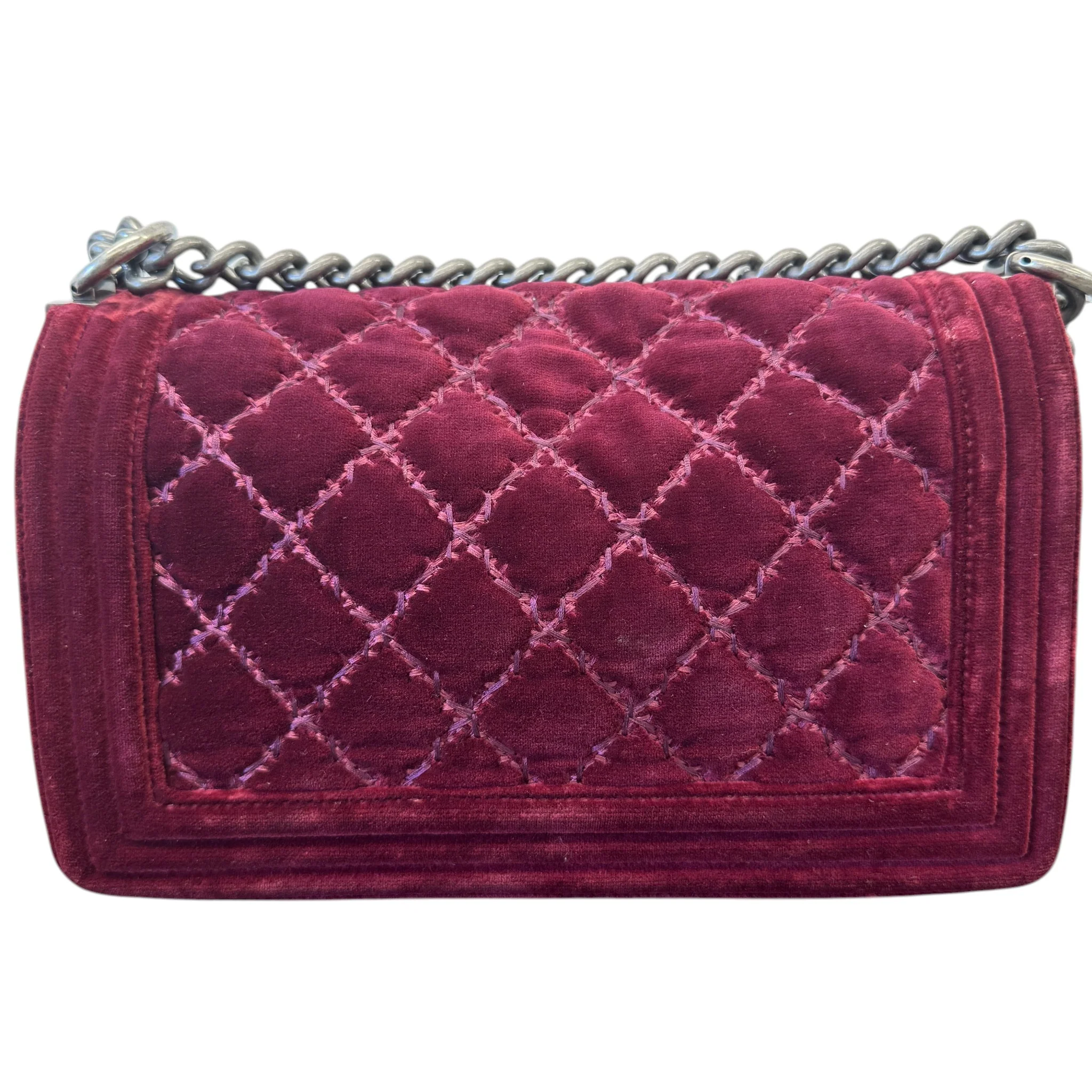 Women's Boy Medium Velvet Bag Burgundy - Image 6