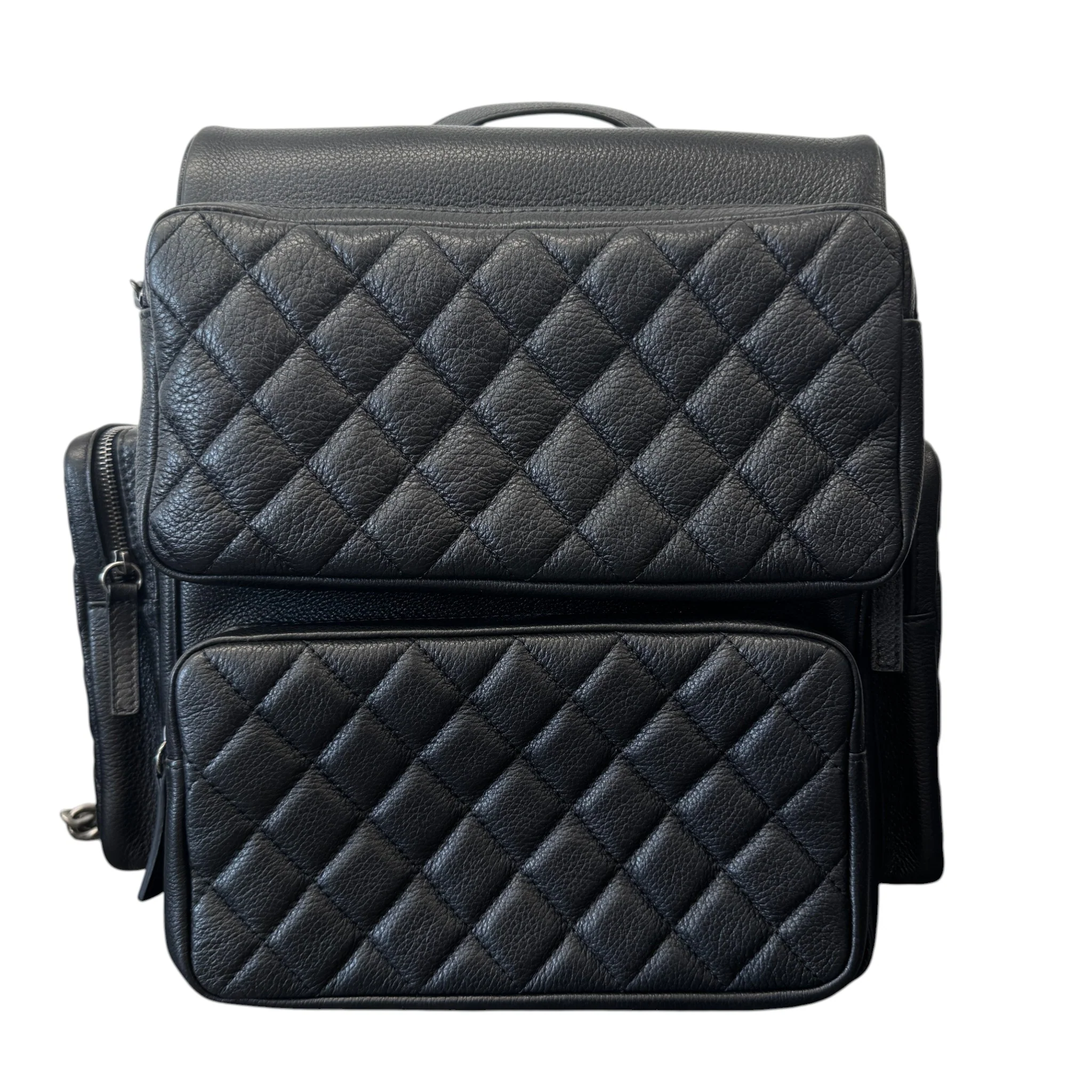 Women's Casual Rock Airlines Grained Calfskin Backpack Black