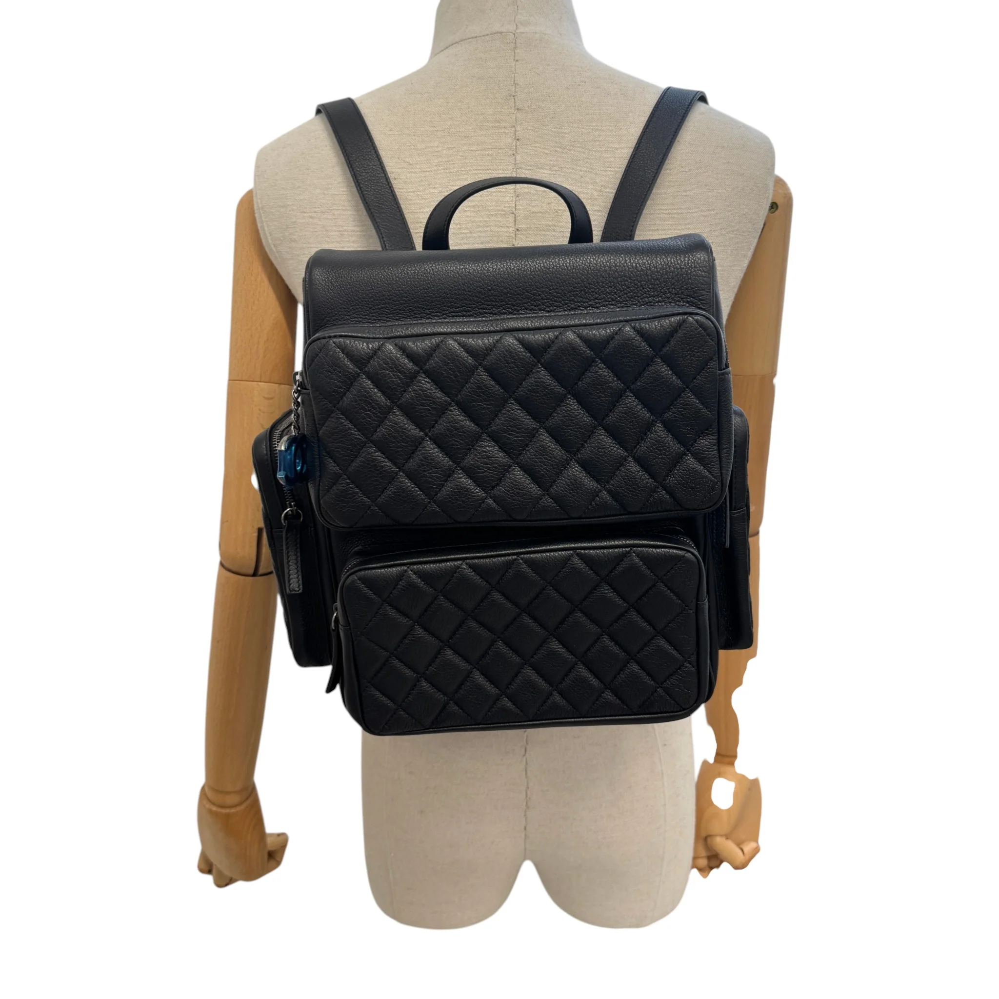 Women's Casual Rock Airlines Grained Calfskin Backpack Black - Image 2