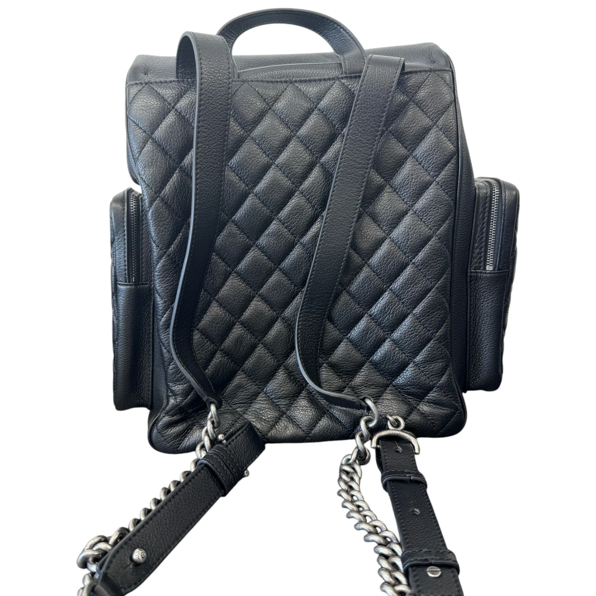Women's Casual Rock Airlines Grained Calfskin Backpack Black - Image 3