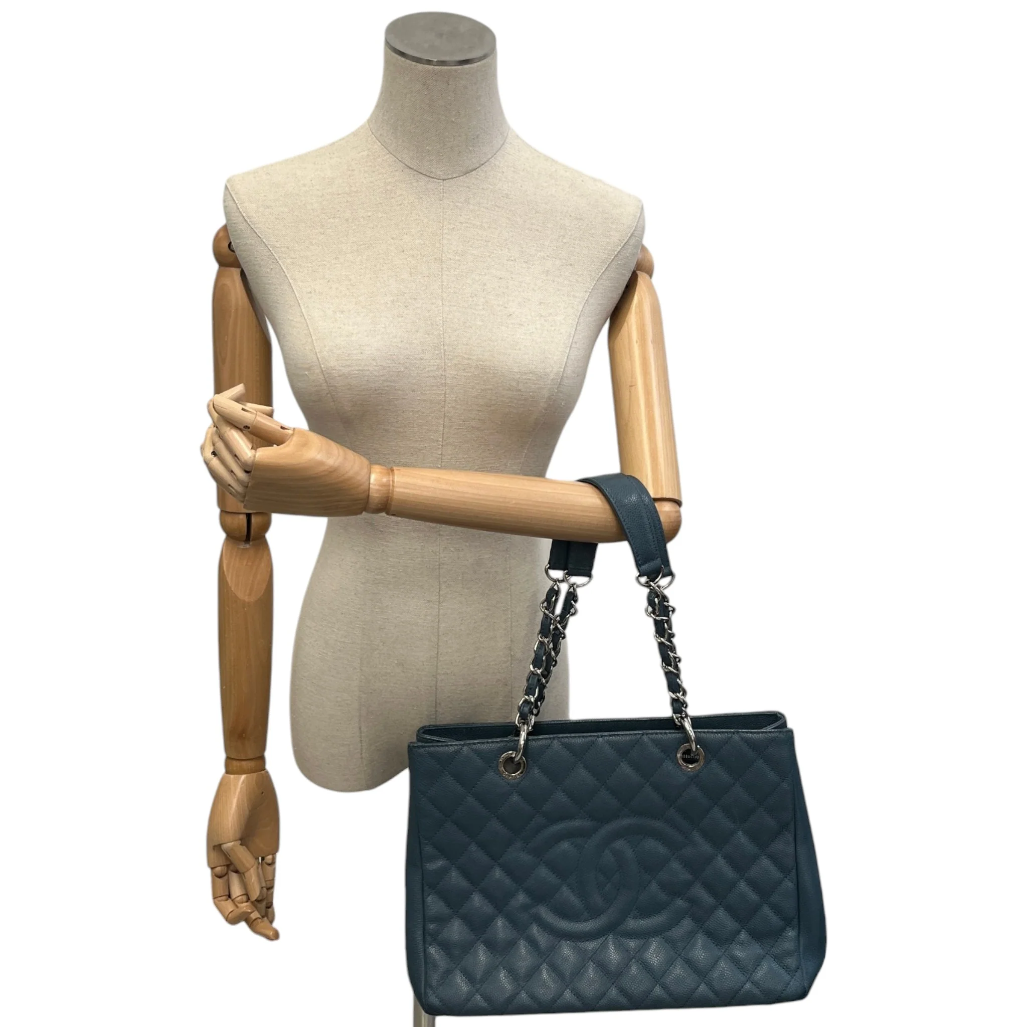 Women's Caviar Grand Shopping Tote Bag Blue - Image 2
