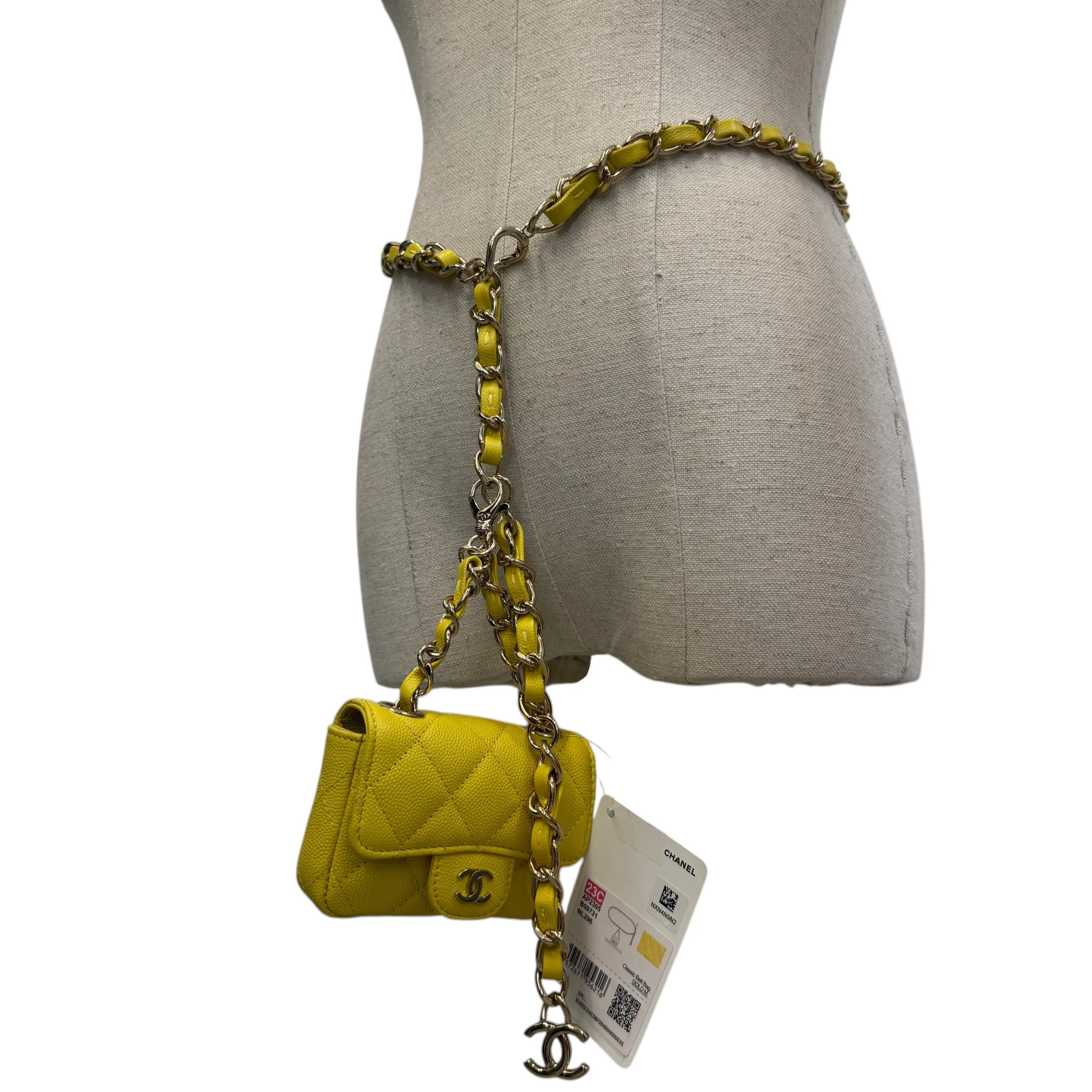 Women's Caviar Quilted Mini Chain Belt Bag Yellow - Image 14