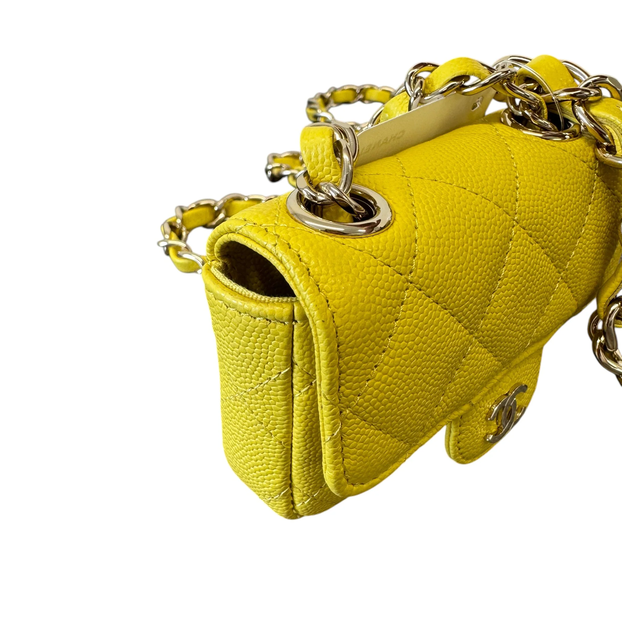 Women's Caviar Quilted Mini Chain Belt Bag Yellow - Image 5
