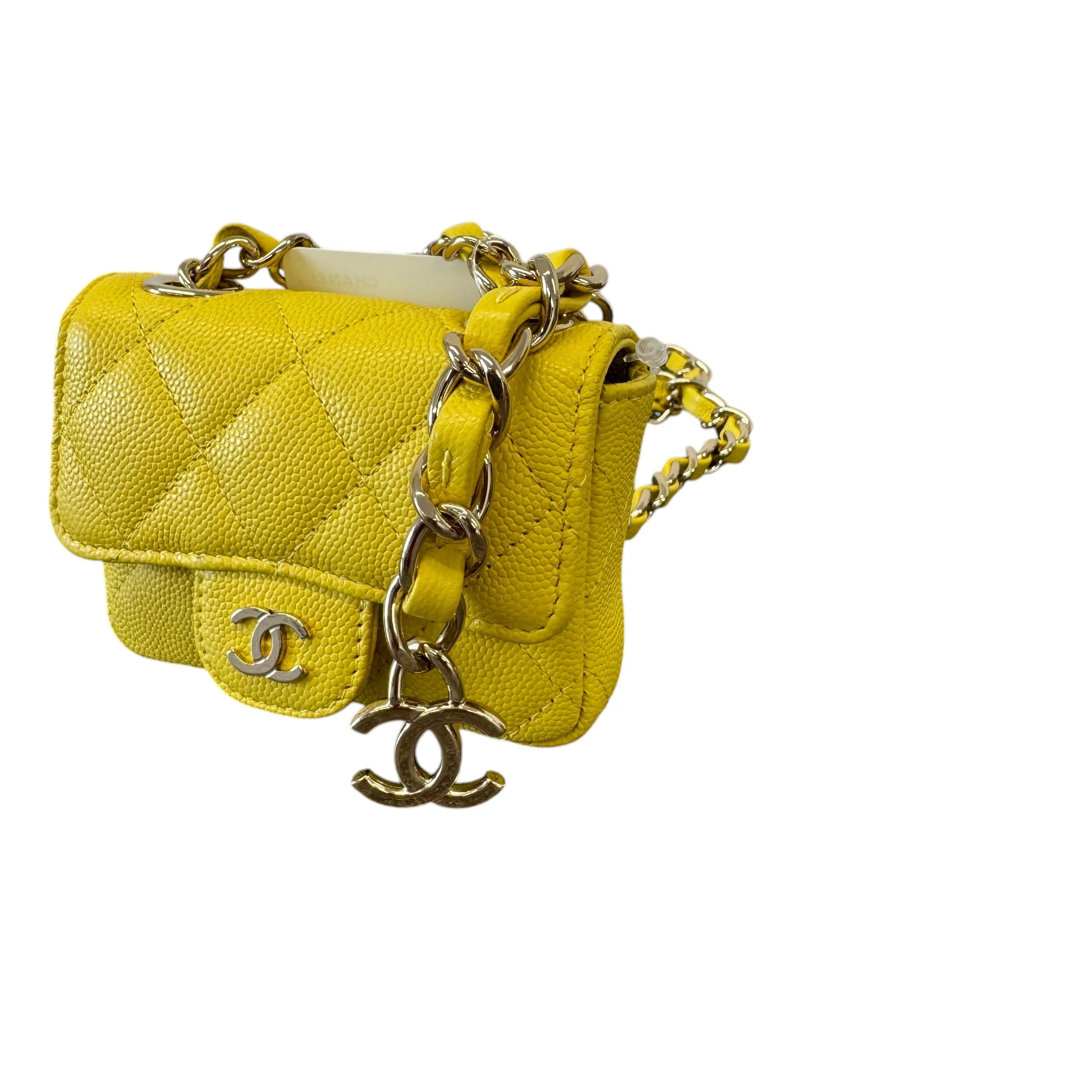 Women's Caviar Quilted Mini Chain Belt Bag Yellow - Image 6