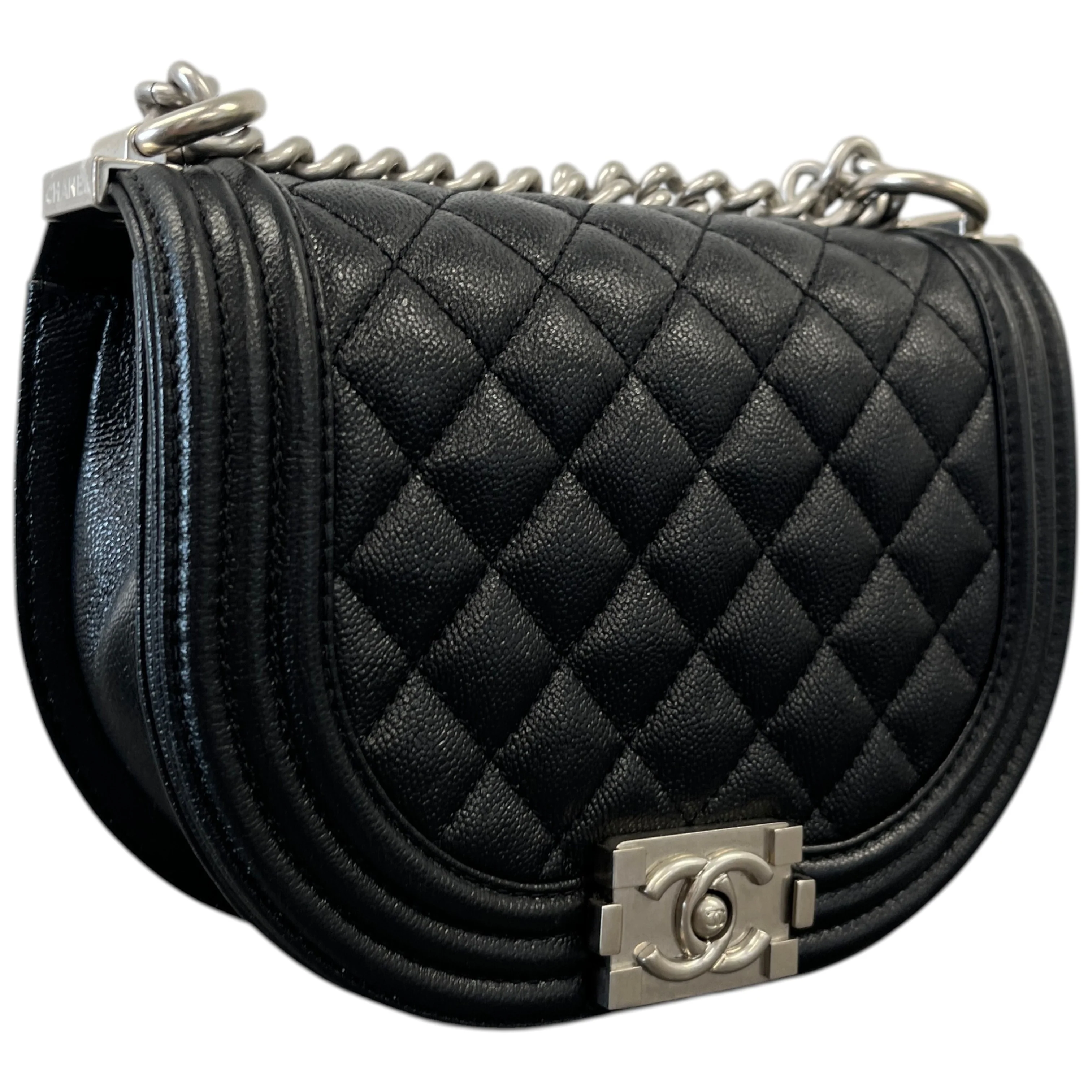 Women's Caviar Quilted Small Boy Messenger Bag Black - Image 3