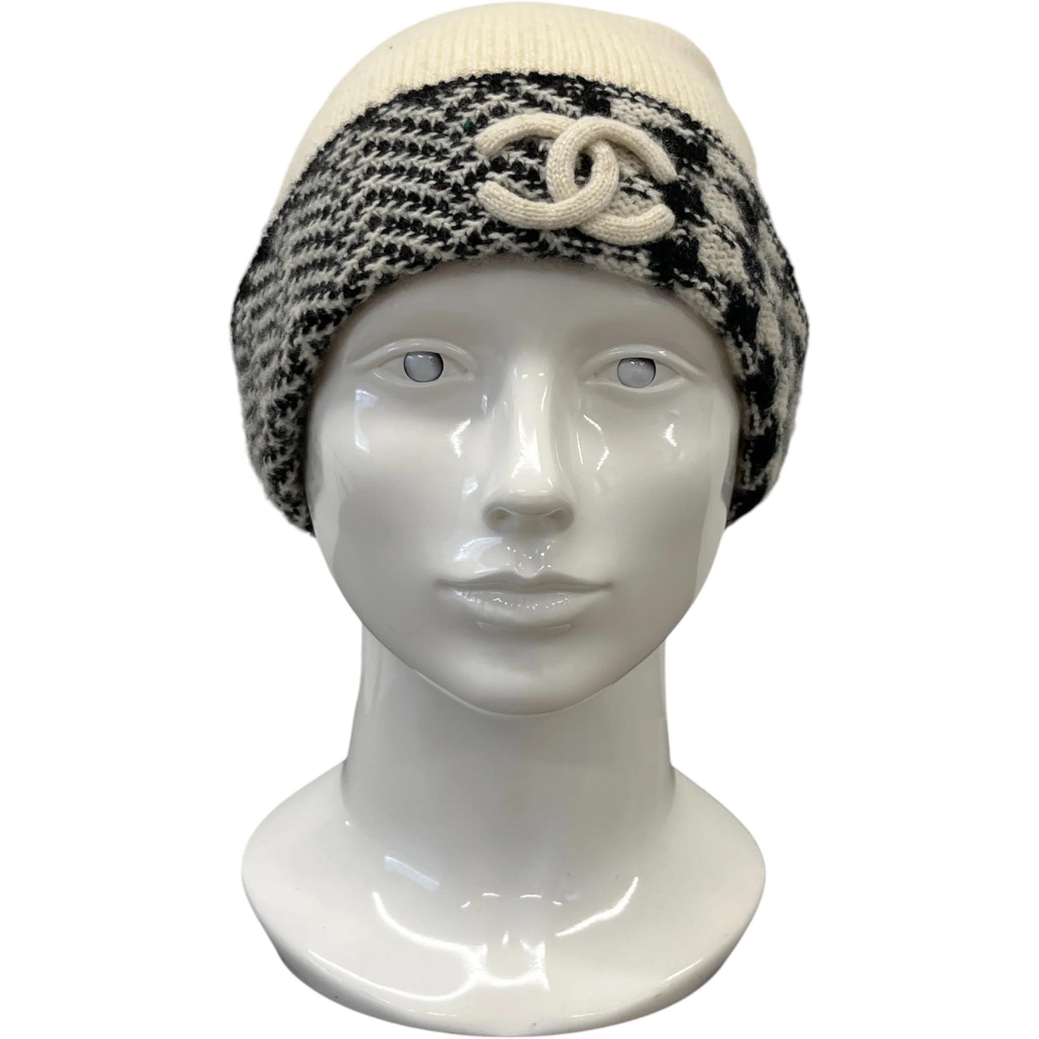 Women's Cc Houndstooth Beanie Hat White - Image 2