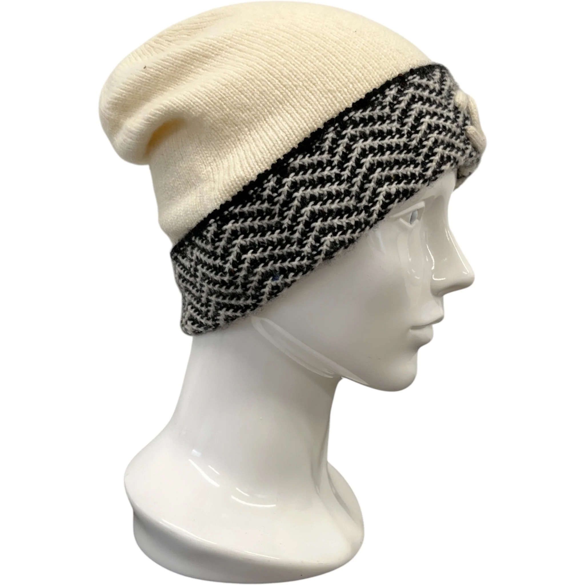 Women's Cc Houndstooth Beanie Hat White - Image 3