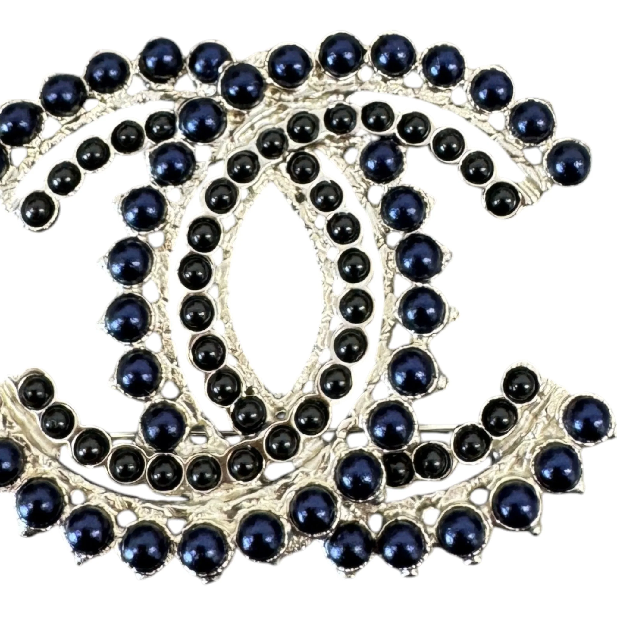 Women's Cc Logo Beaded Brooch Navy - Image 3