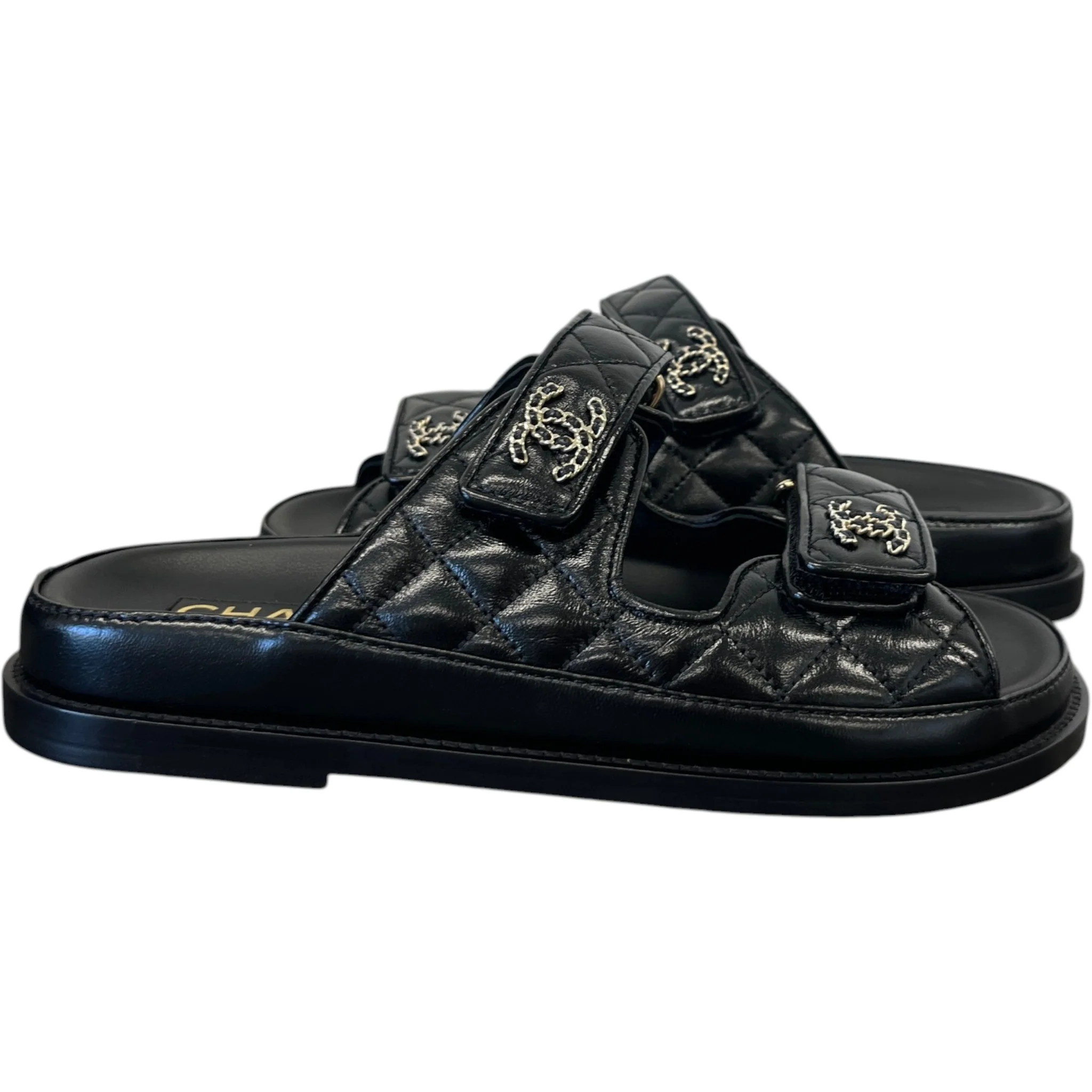 Women's Cc Logo Quilted Lambskin Dad Sandals Black Size EU 36 / UK 3 - Image 3