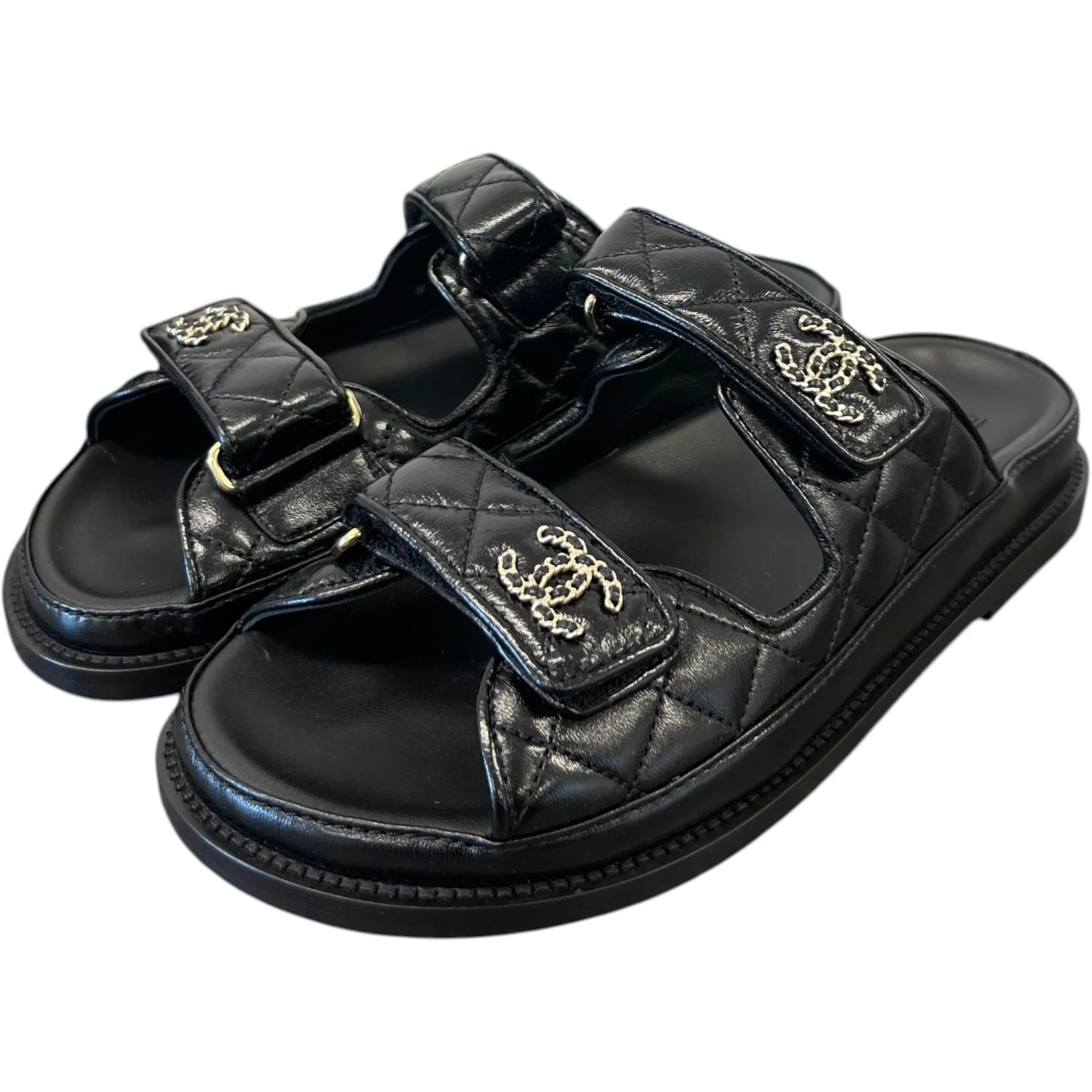 Women's Cc Logo Quilted Lambskin Dad Sandals Black Size EU 36 / UK 3 - Image 9