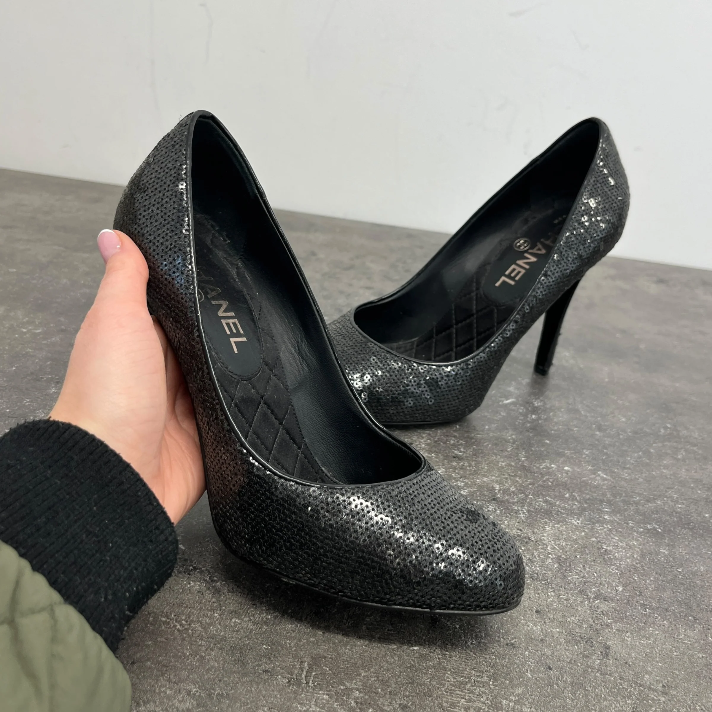 Women's Cc Logo Sequinned Heels Black Size EU 38 / UK 5 - Image 11