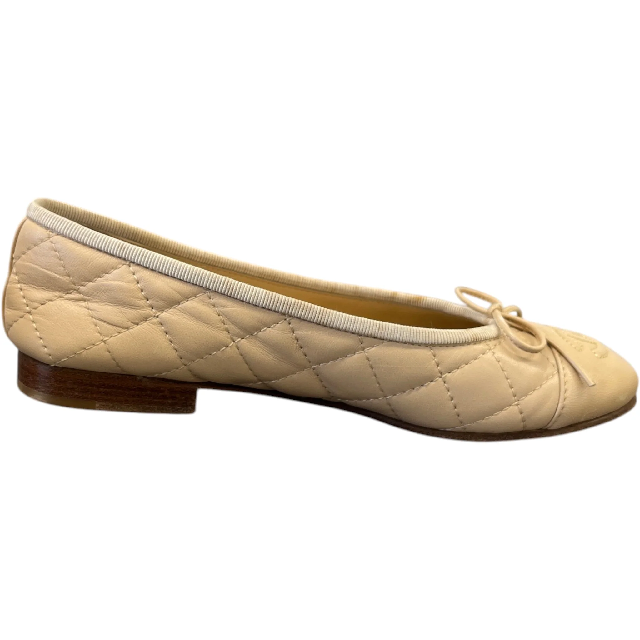 Women's Cc Quilted Ballet Flat Slides Beige Size EU 35 / UK 2 - Image 4