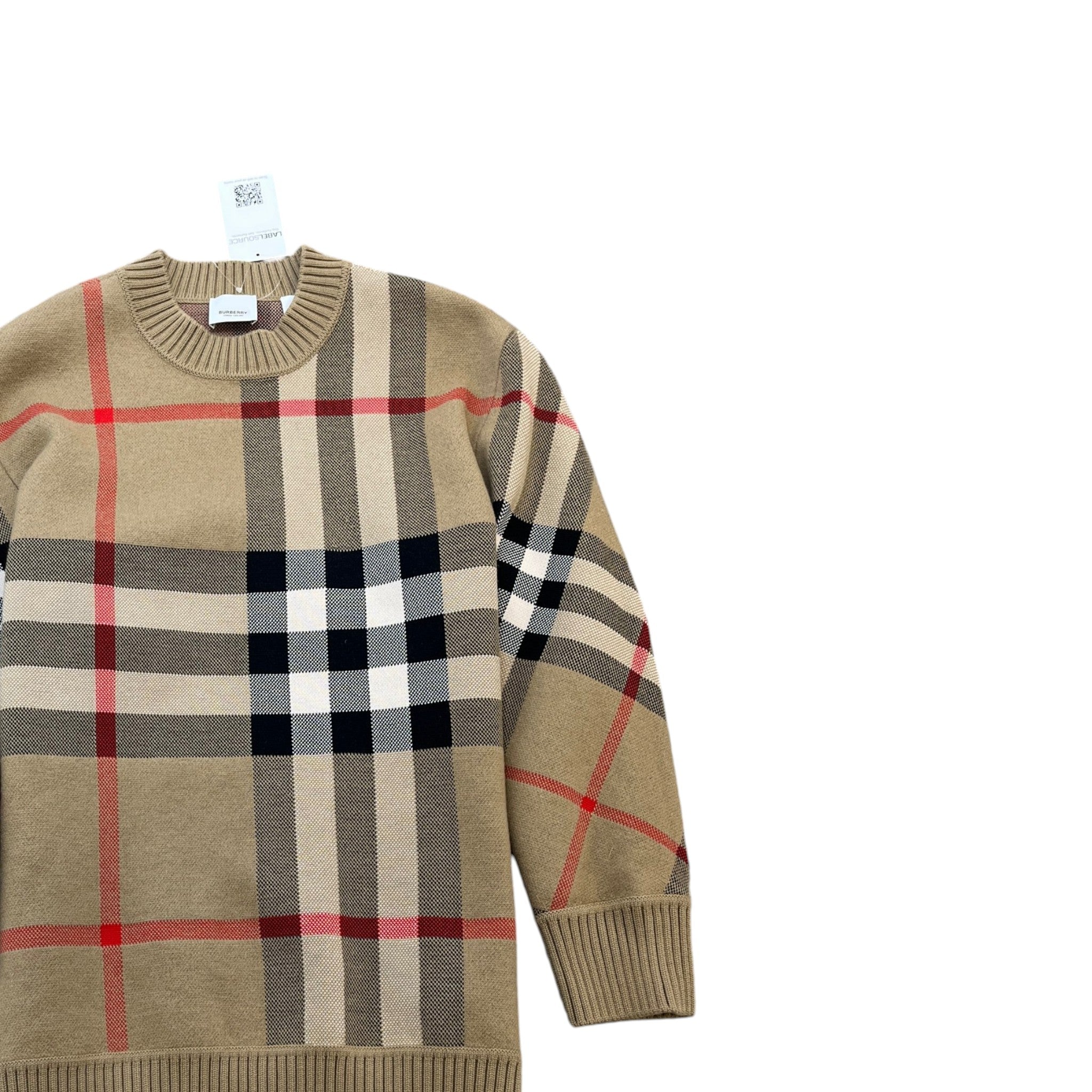 Women's Checkered Jumper Beige Size XS - Image 4