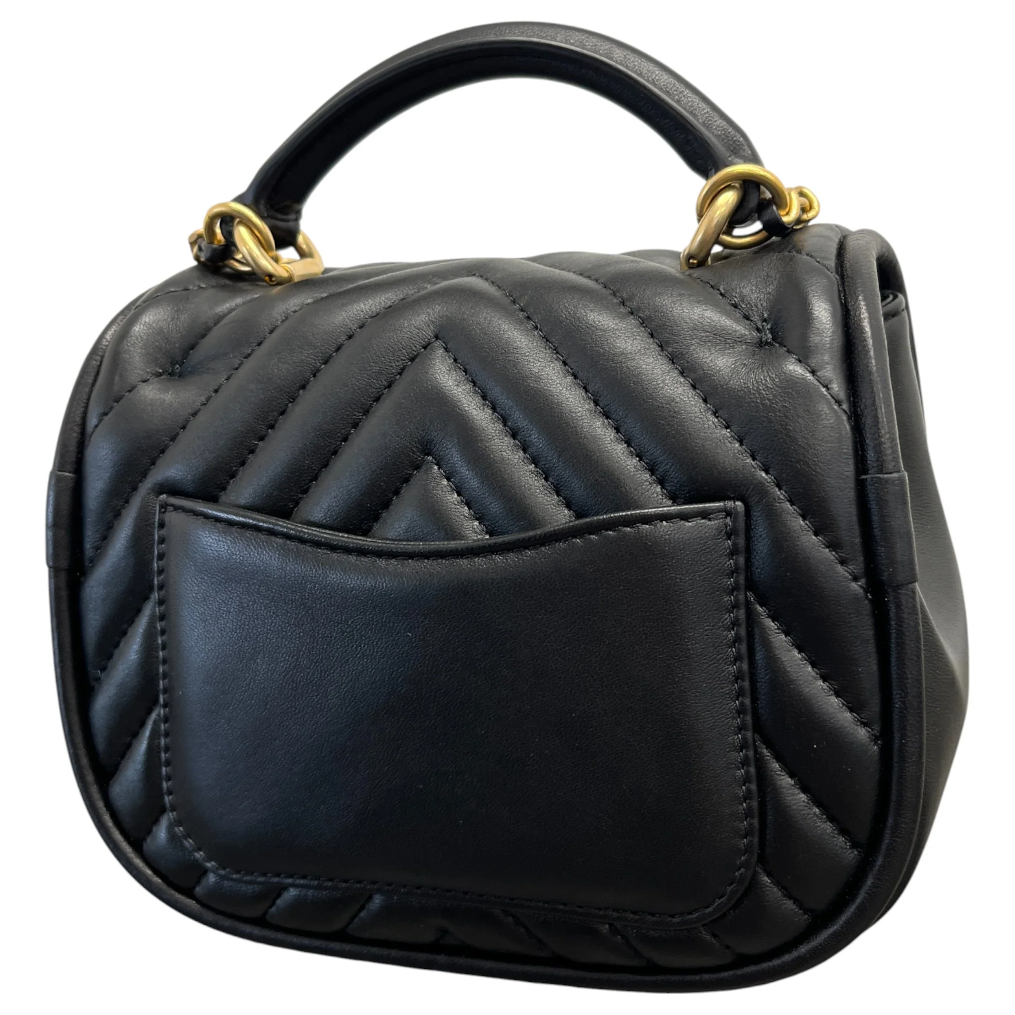 Women's Chevron Round Mini Flap Bag Black - Image 10