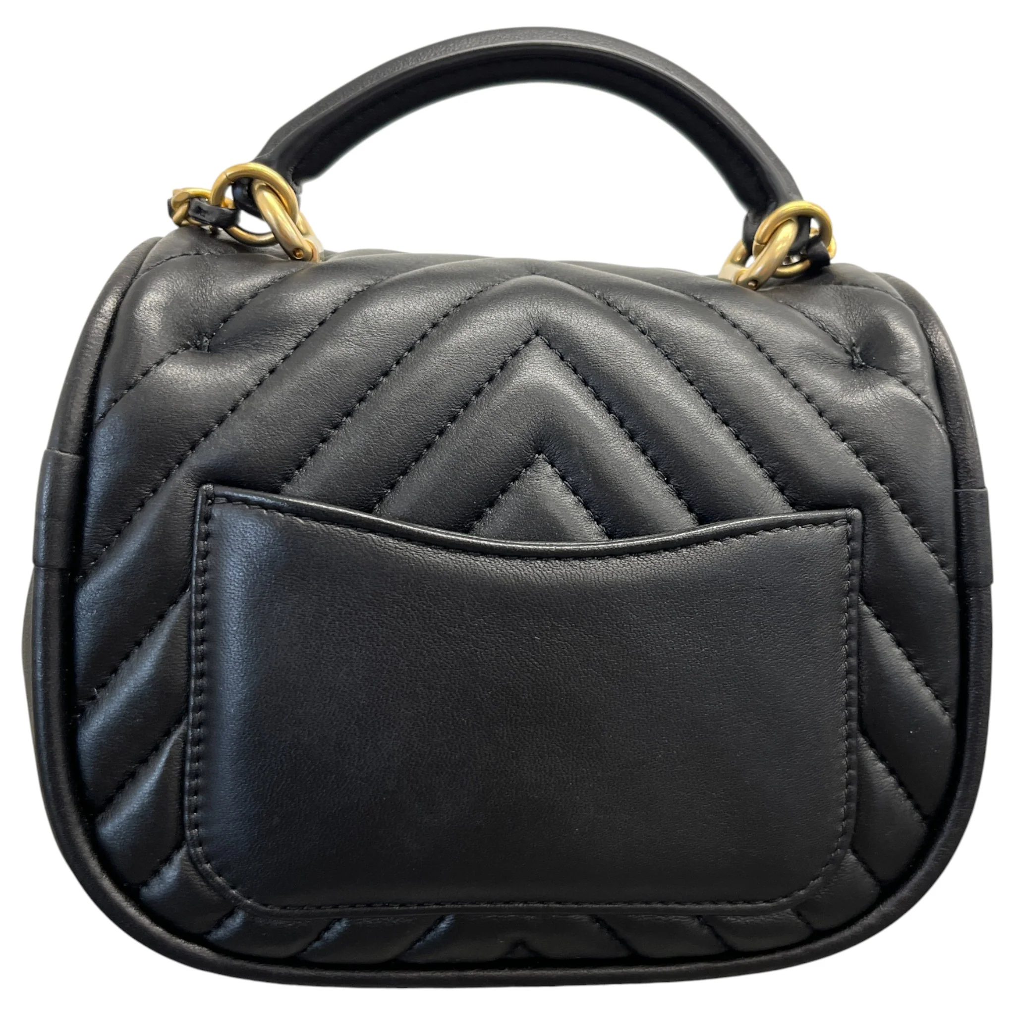 Women's Chevron Round Mini Flap Bag Black - Image 3