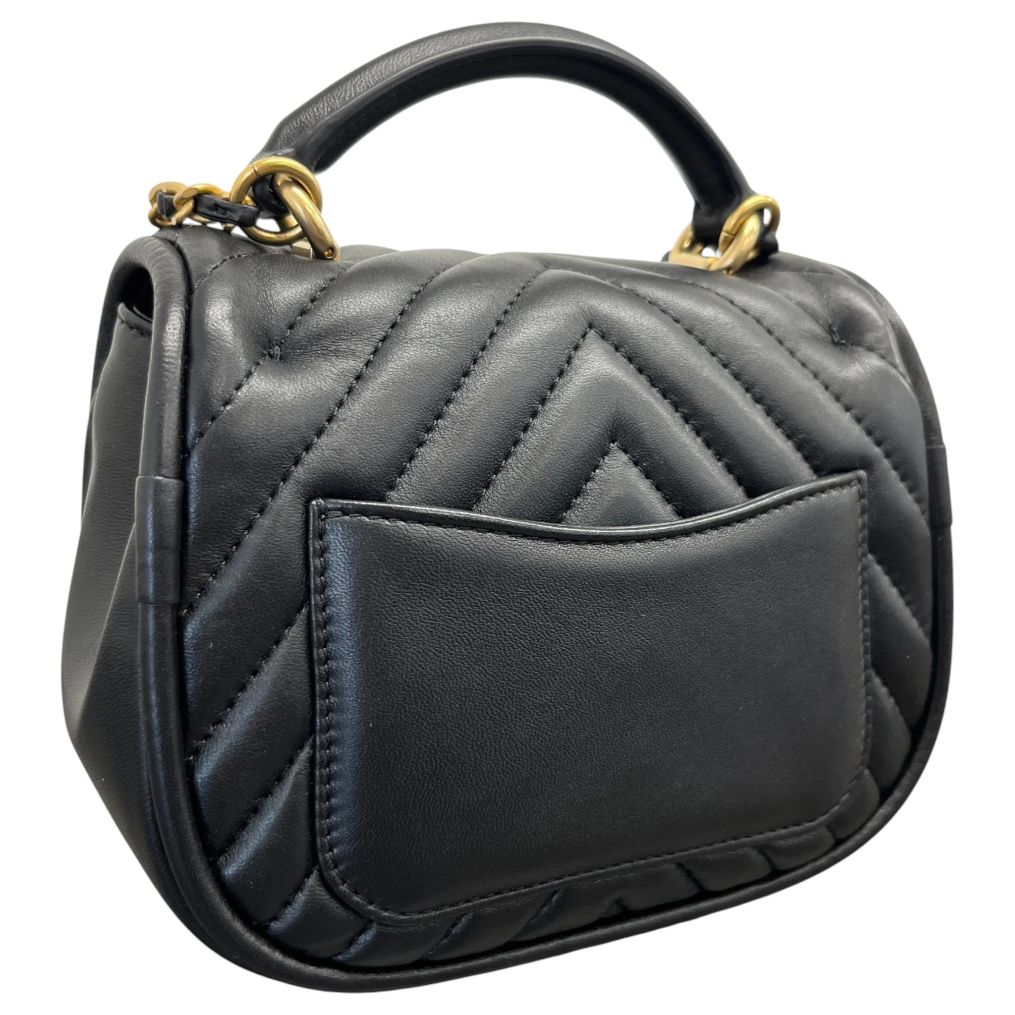 Women's Chevron Round Mini Flap Bag Black - Image 9